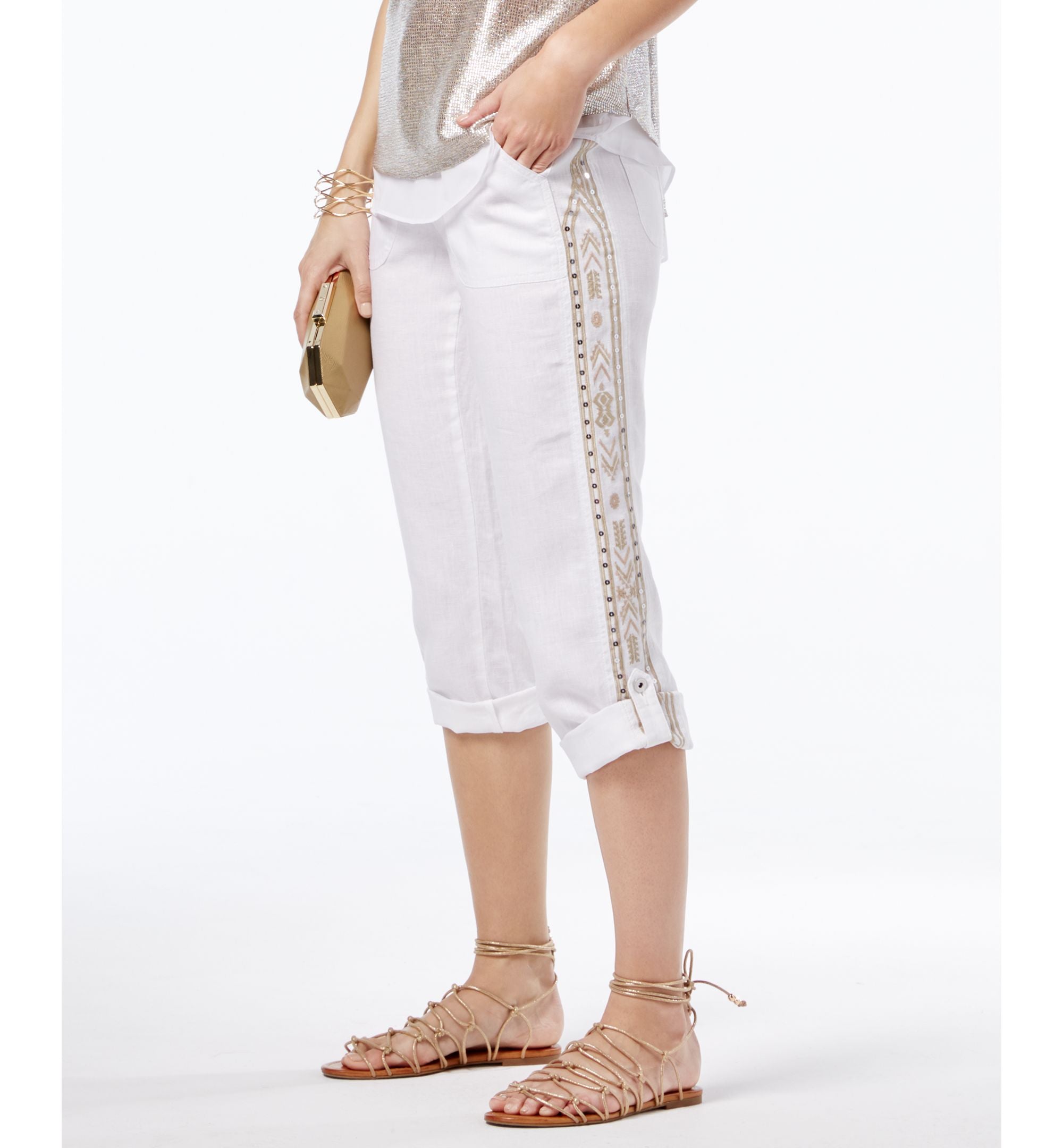 INC International Concepts Linen Embroidered Cargo Pants