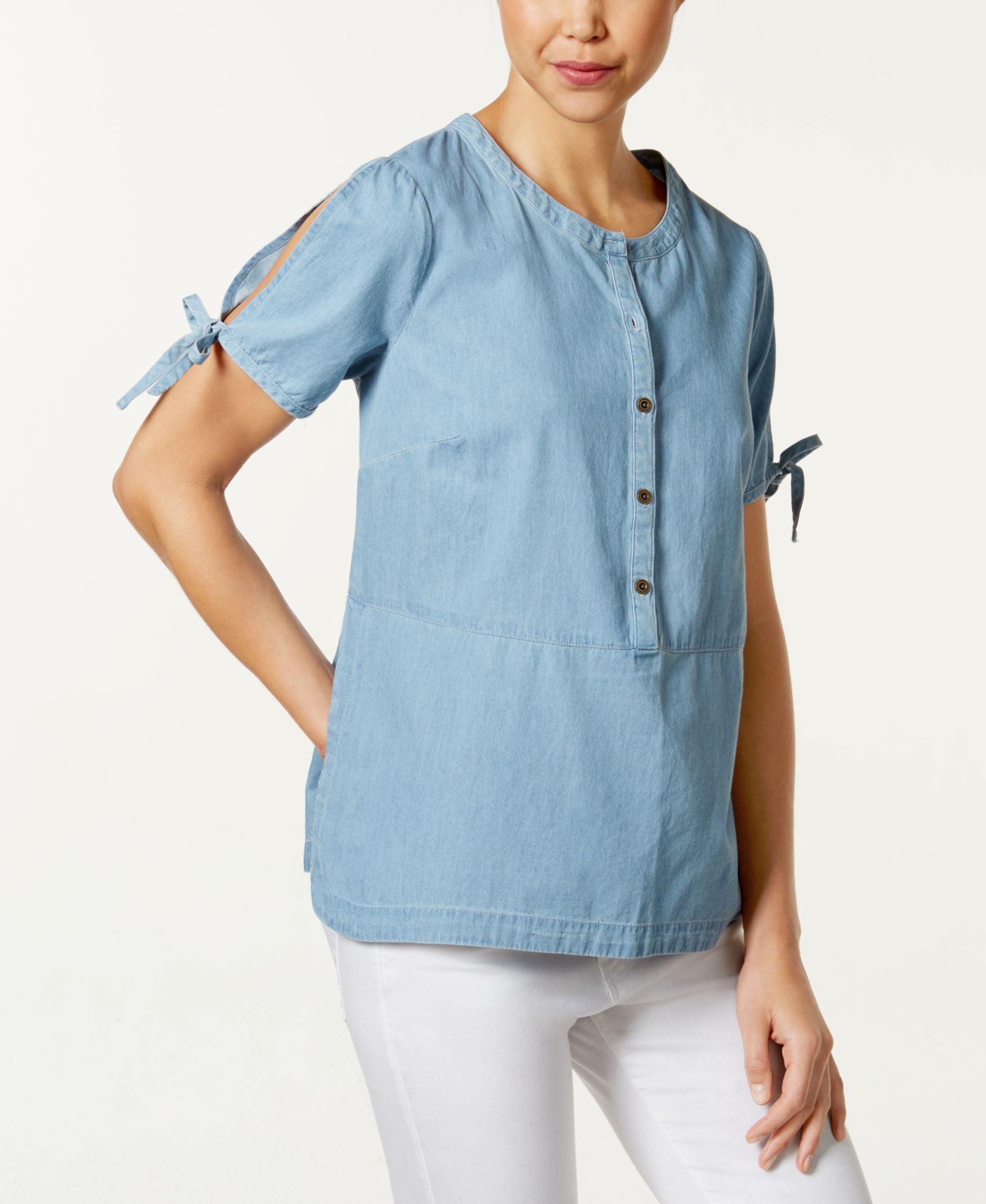G.h. Bass Co. Denim Tie Sleeve Top