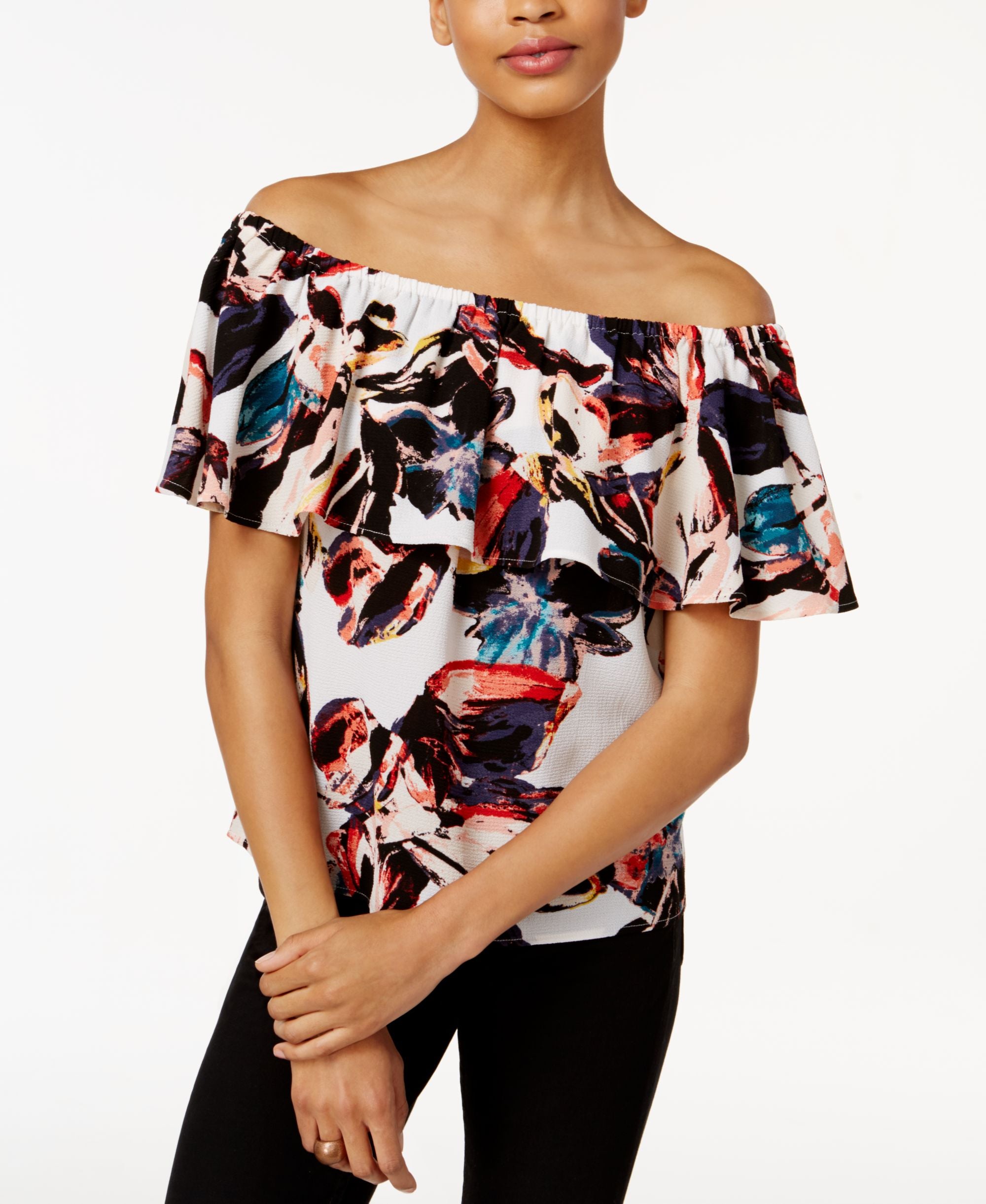 Bar III Ruffled Off The Shoulder Top