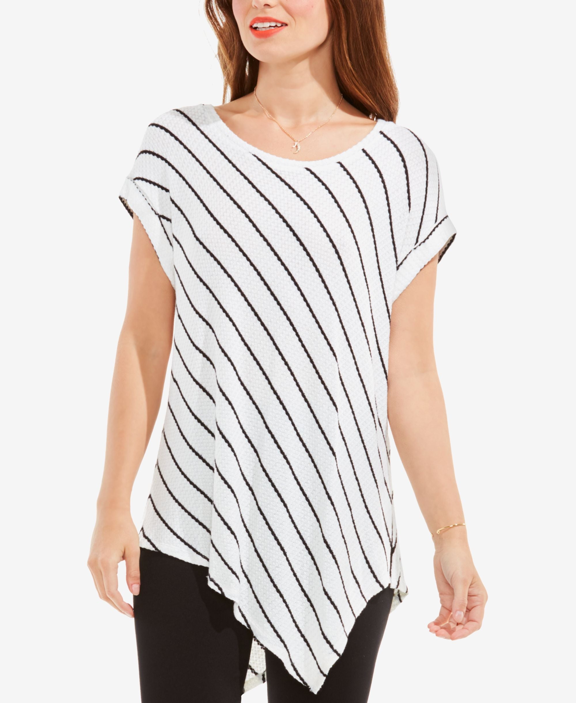 Two by Vince Camuto Asymmetrical Top White/Black Stripe M