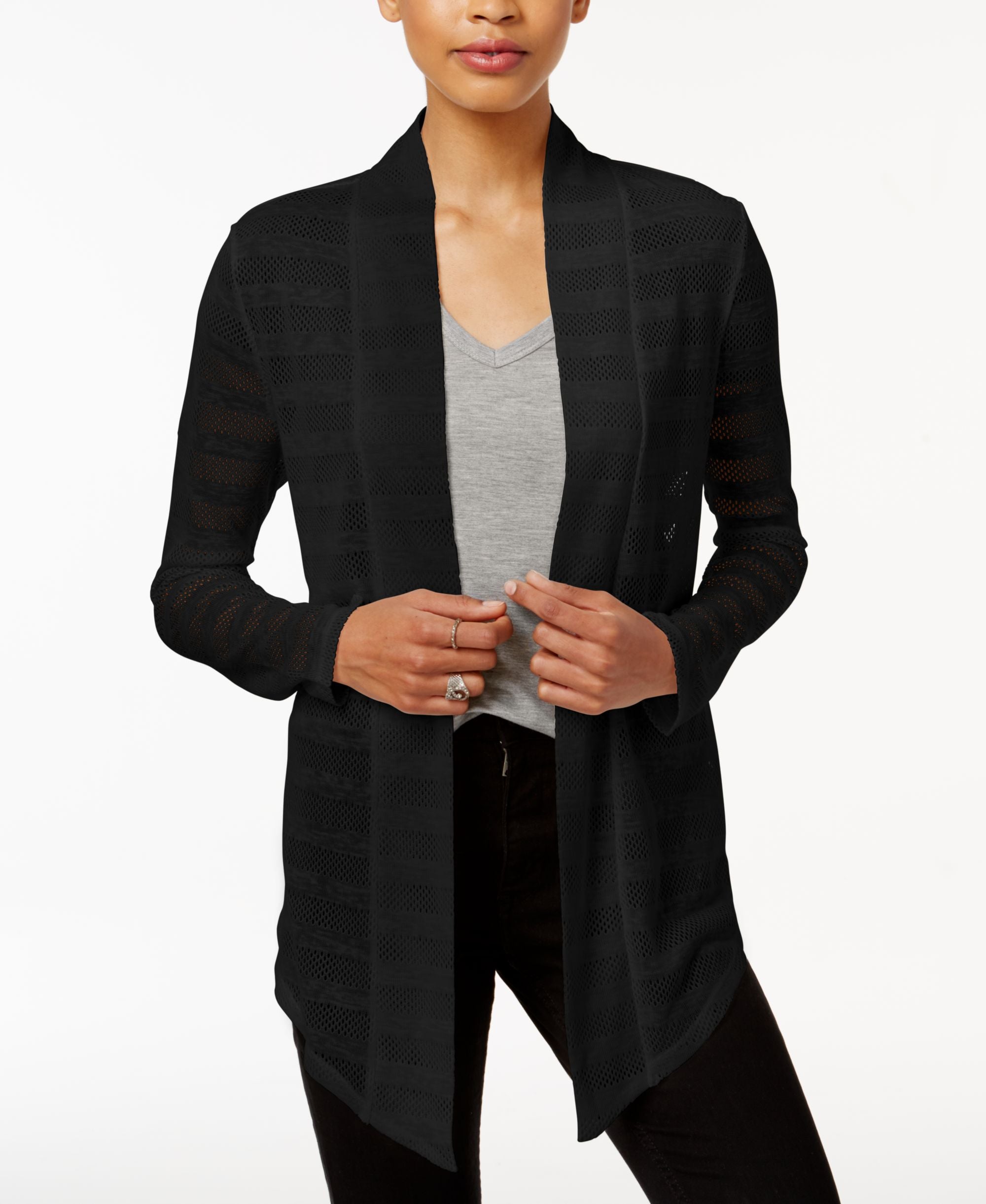 BAR III Asymmetrical Mesh Contrast Cardigan