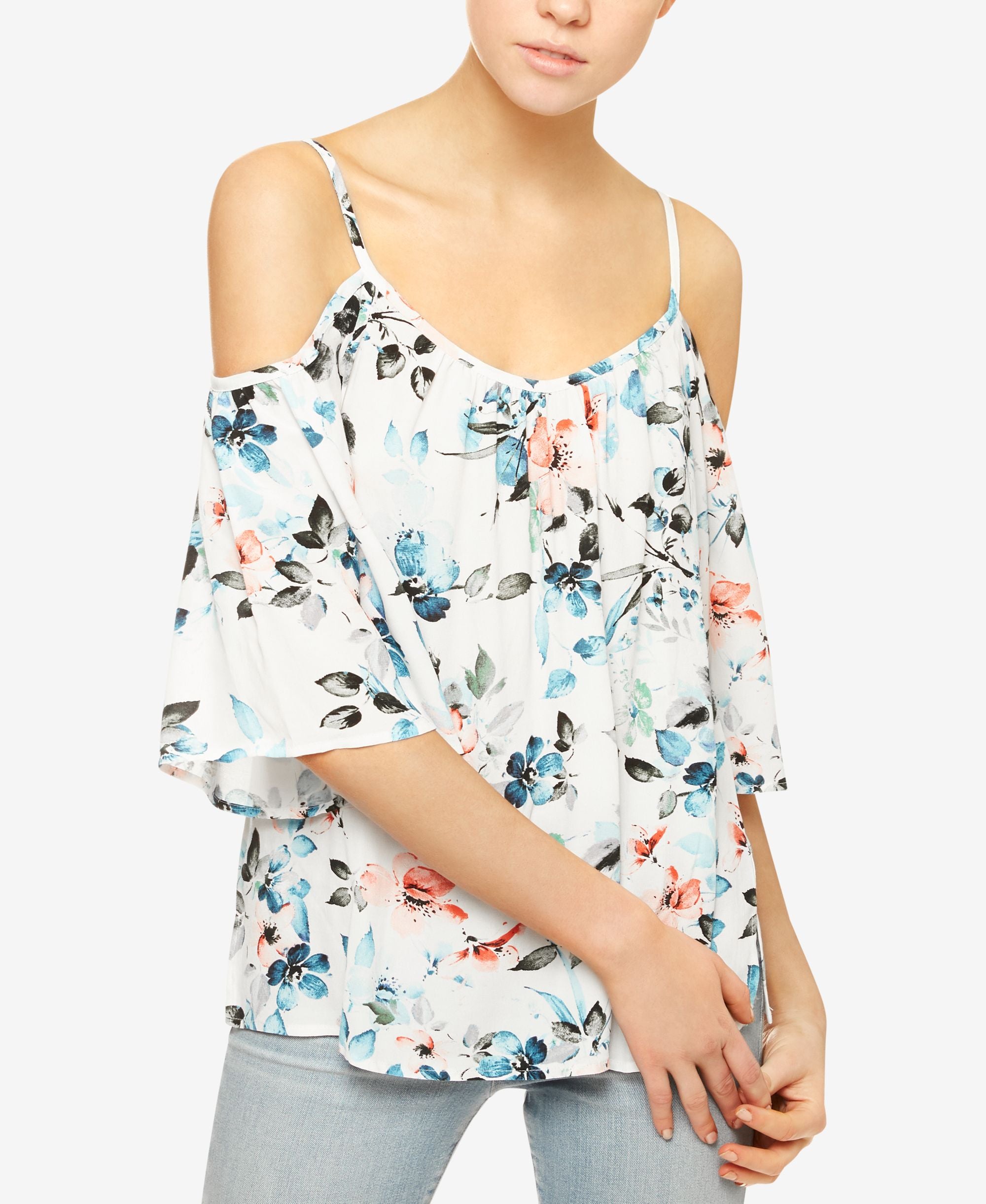 Sanctuary Camilla Floral Print Cold Shoulder Top