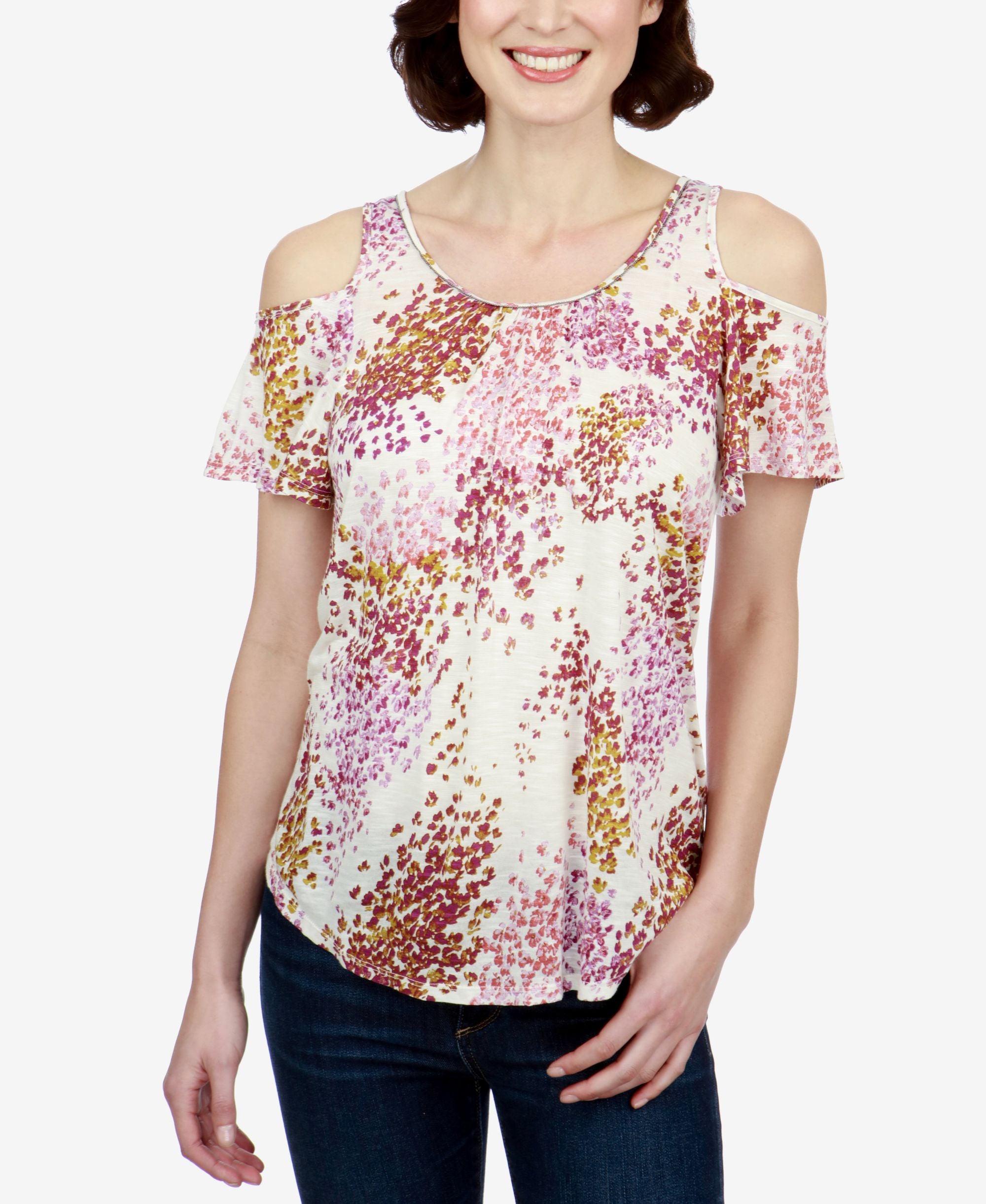 Lucky Brand Printed Cold Shoulder Top