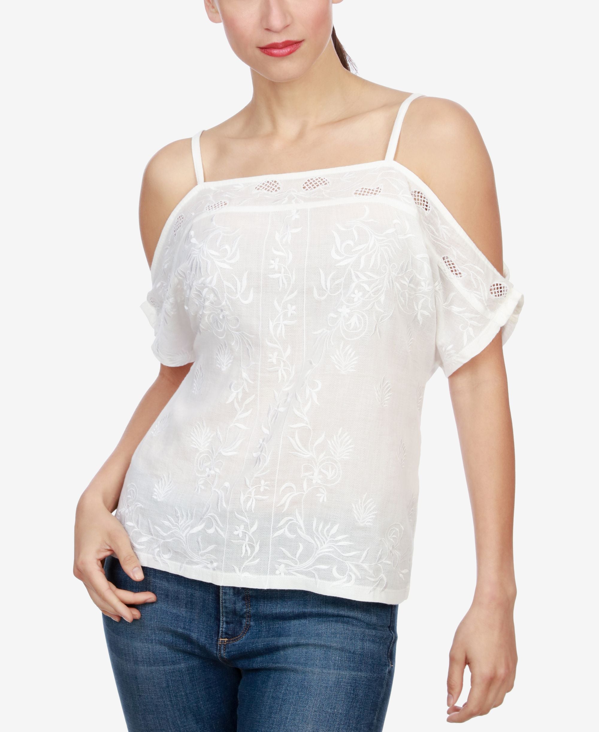 Lucky Brand Embroidered Cold Shoulder Top