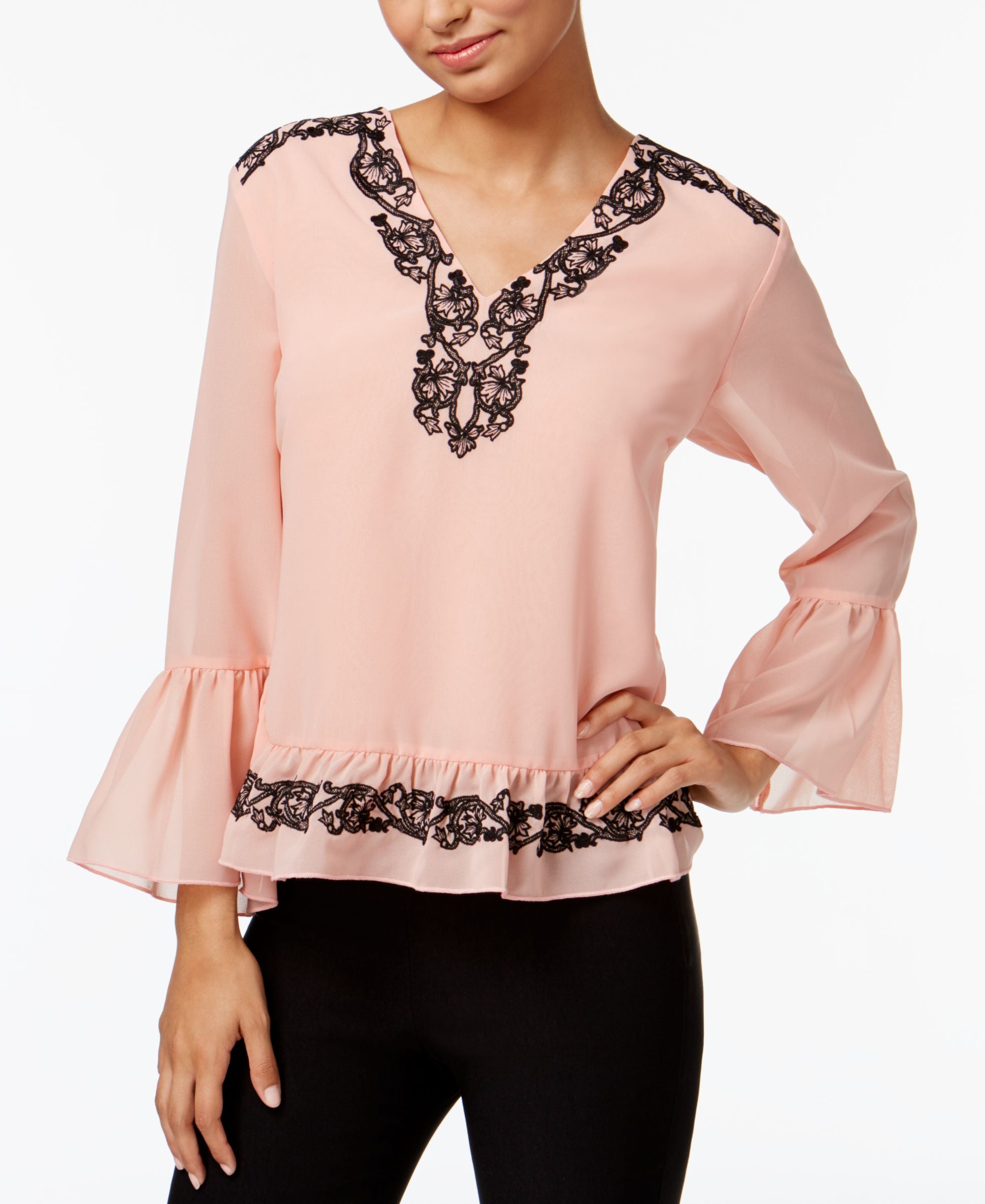 Chelsea and Theodore Embroidered Bell-Sleeve Blouse