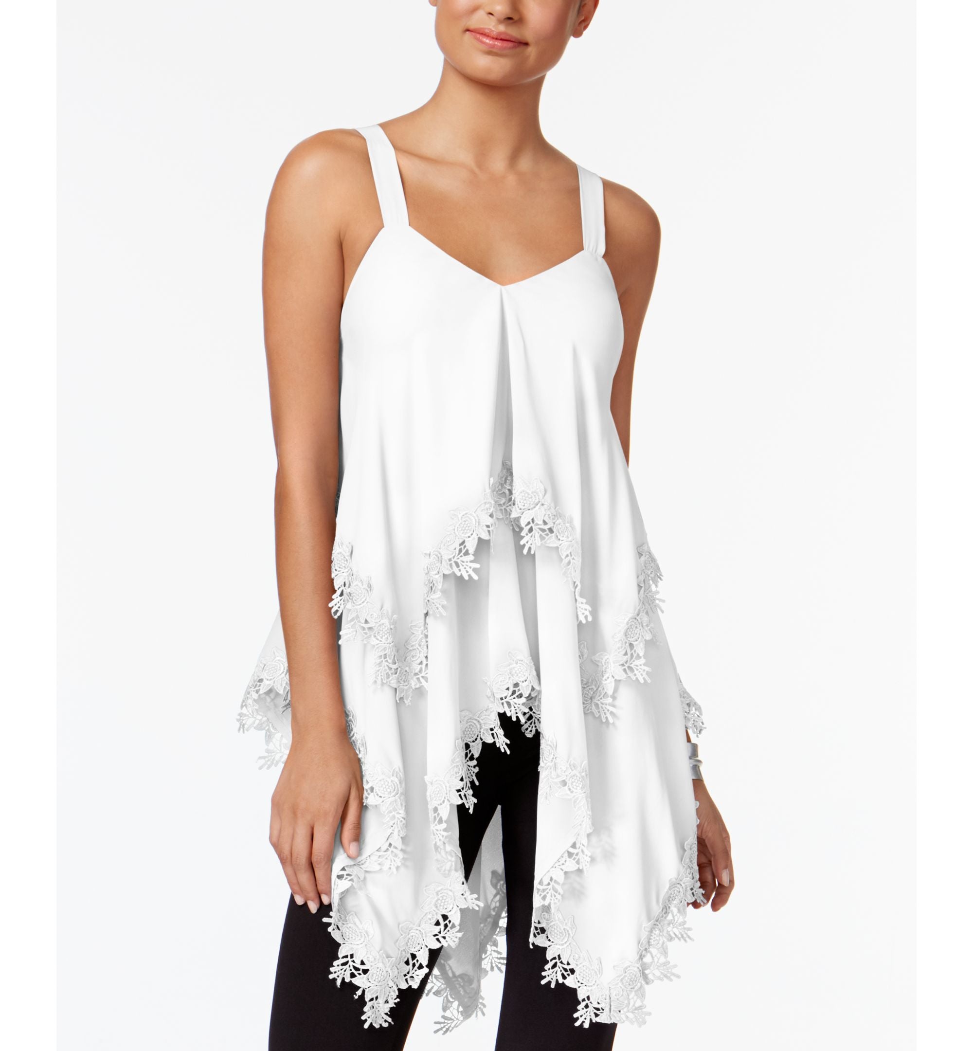 Love Scarlett Lace Trim Layered Handkerchief Hem Top