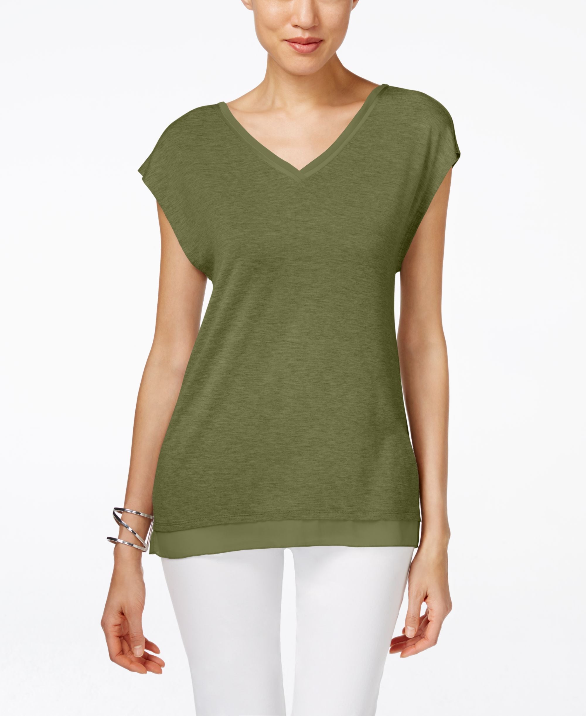 Marled Chiffon Trim T-Shirt