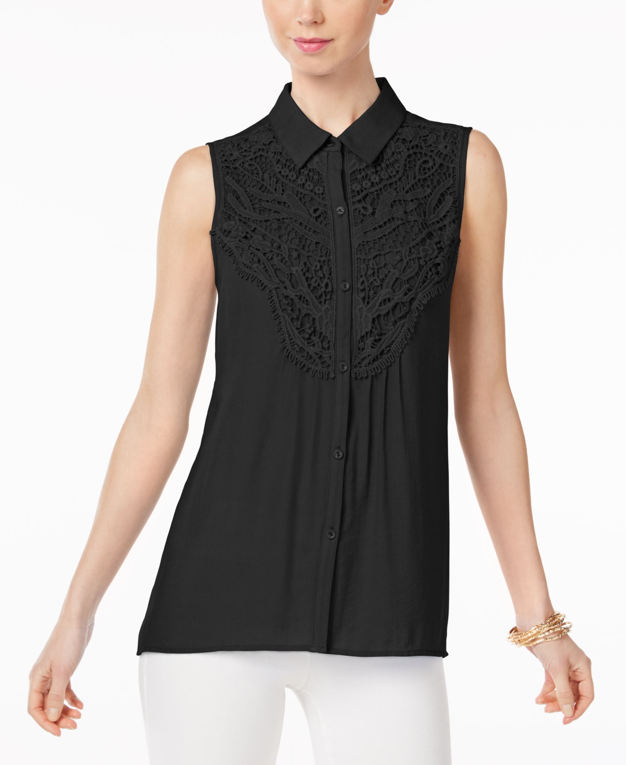 NY Collection Sleeveless Lace Trim Blouse