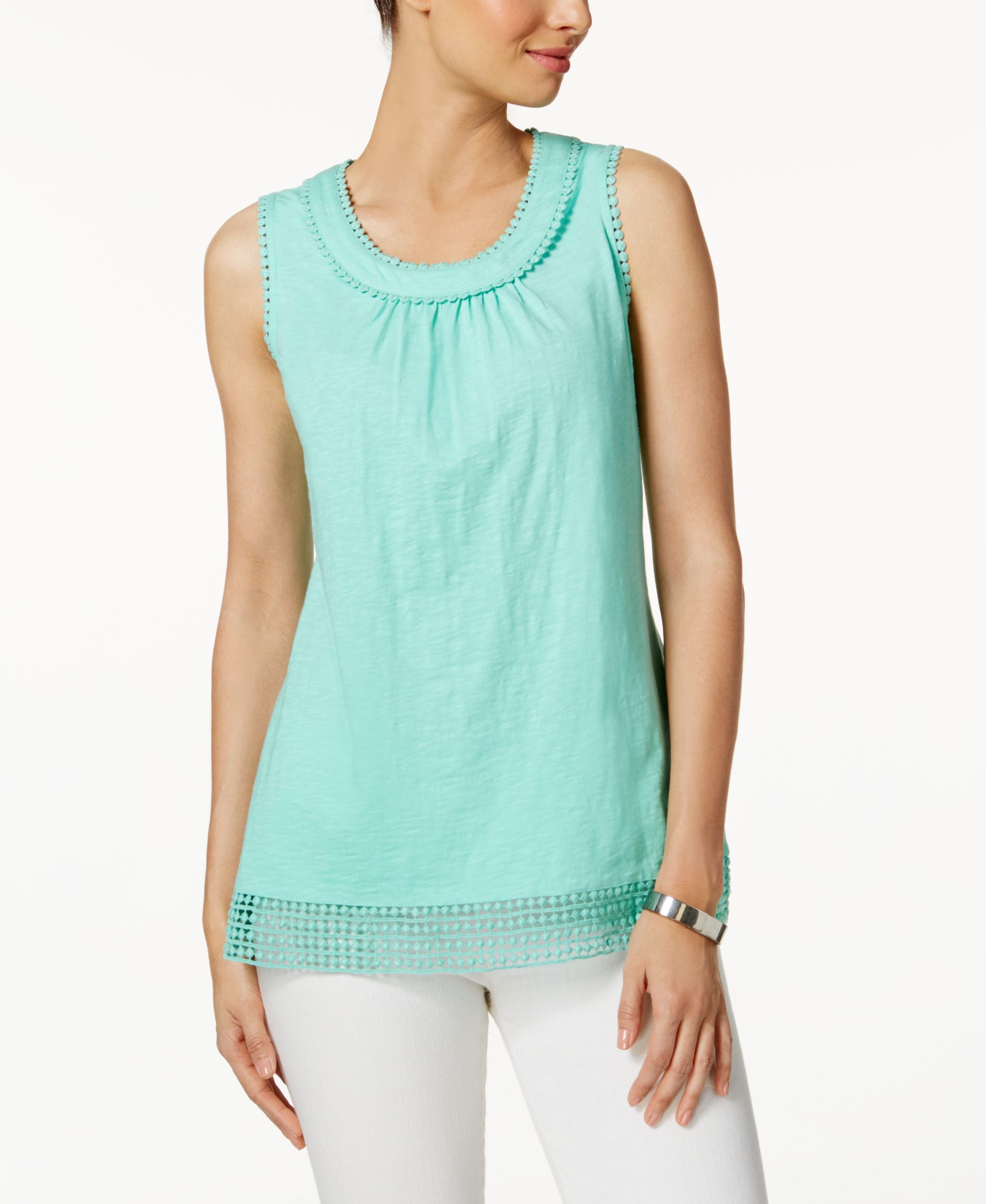 Charter Club Cotton Crochet Trim Top