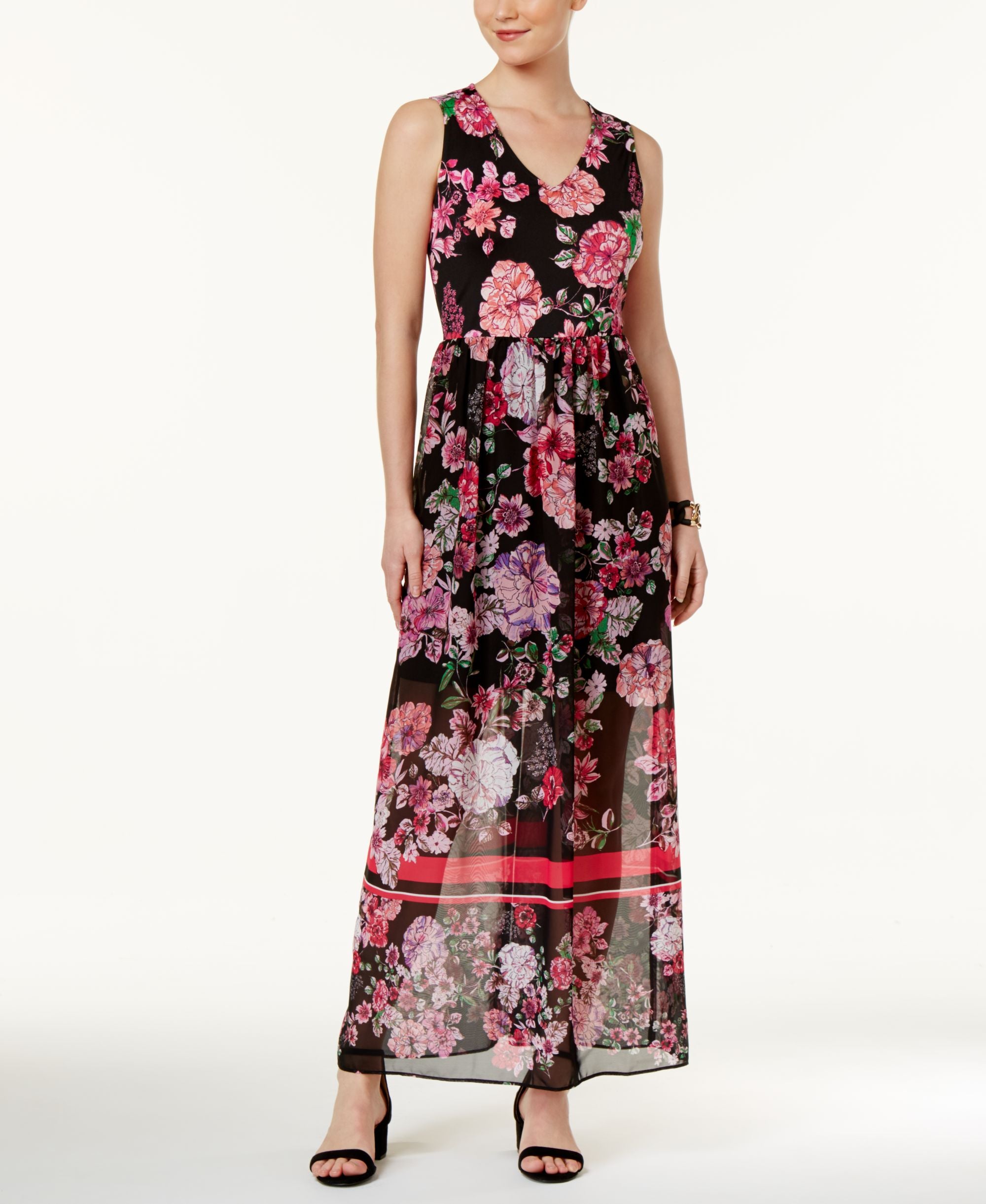 Eci Floral Print Mixed Media Maxi Dress