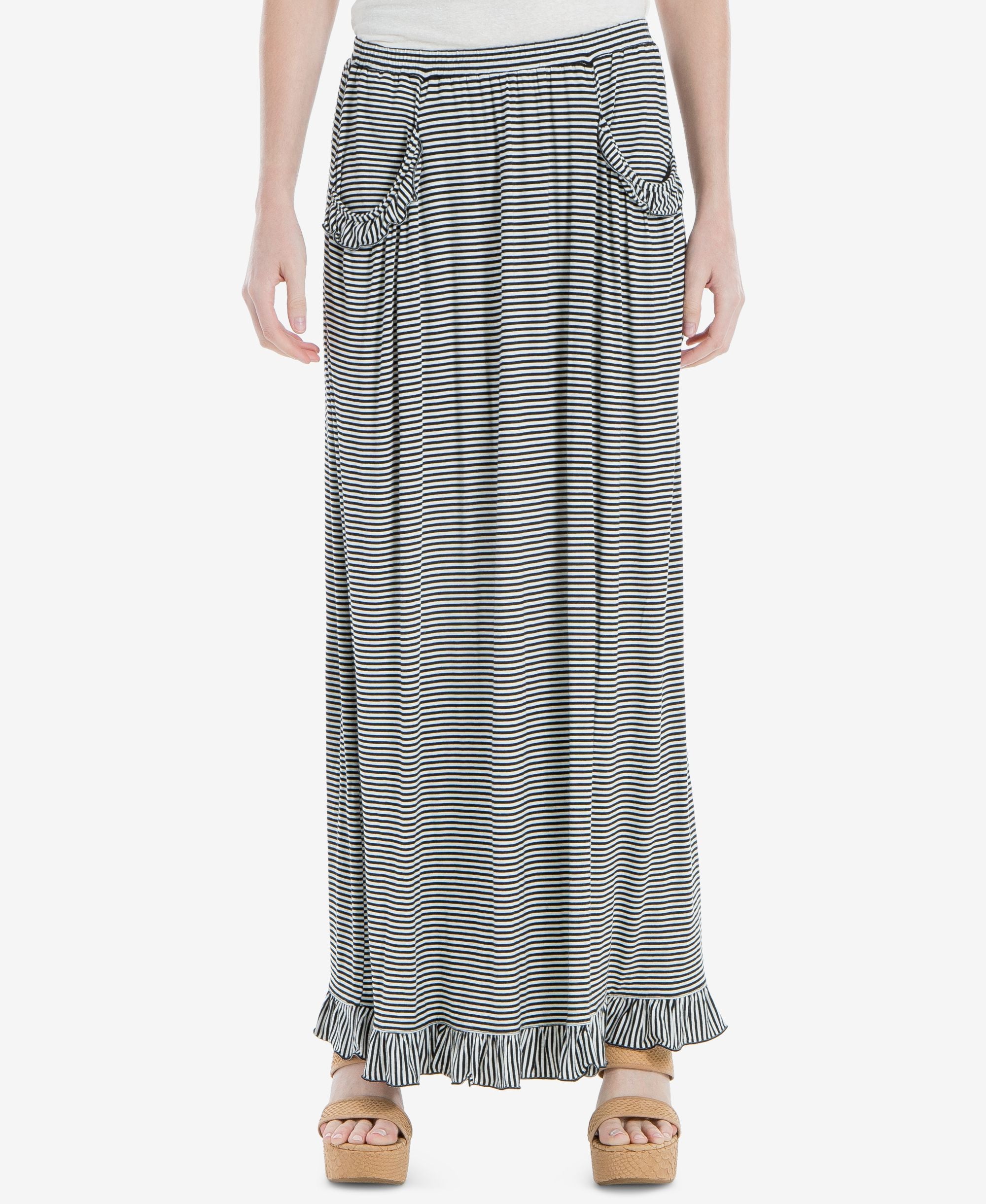 Max Studio London Ruffle Trim Striped Skirt