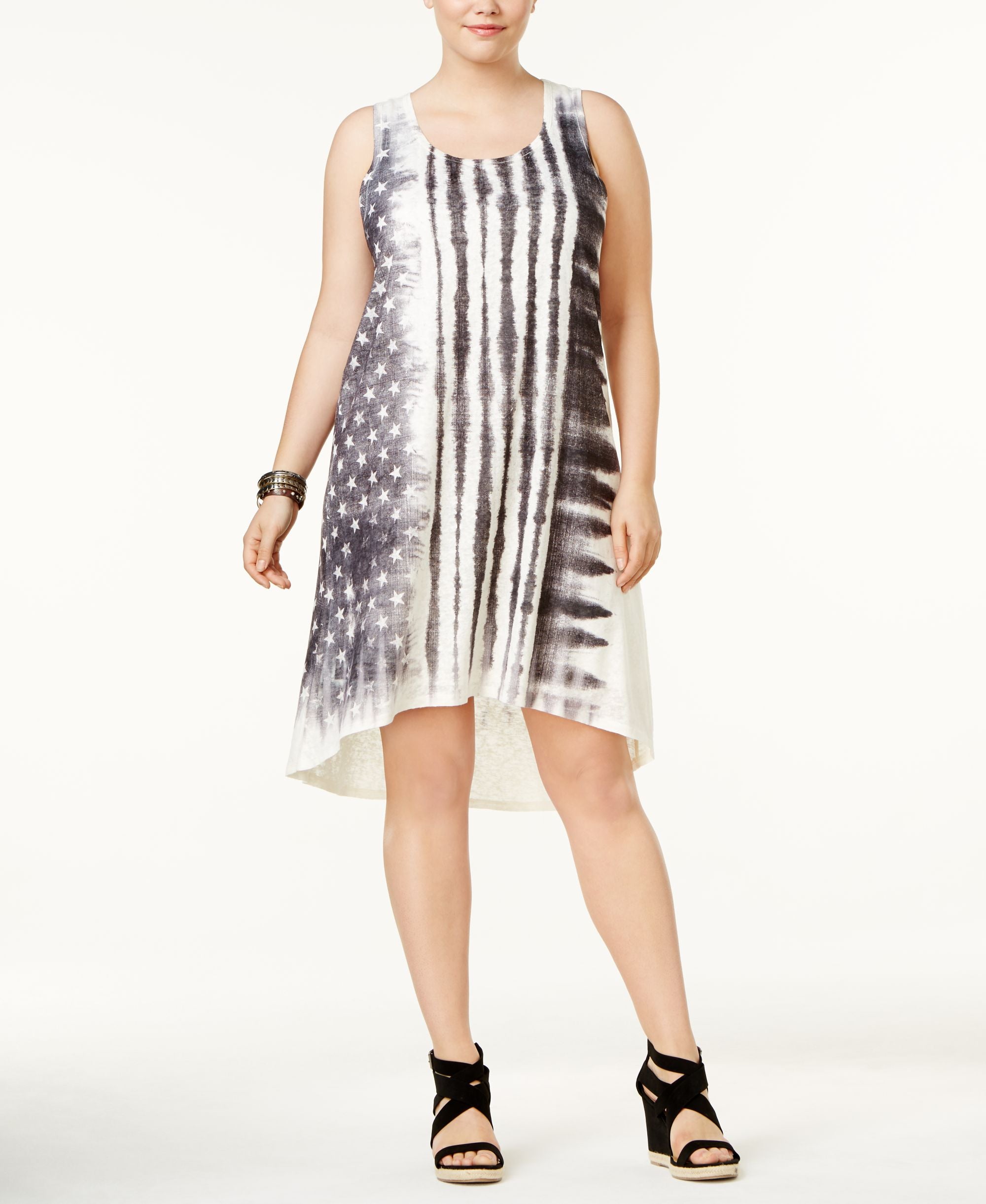 Ing Plus Size Tank Stars Stripe Print Dress