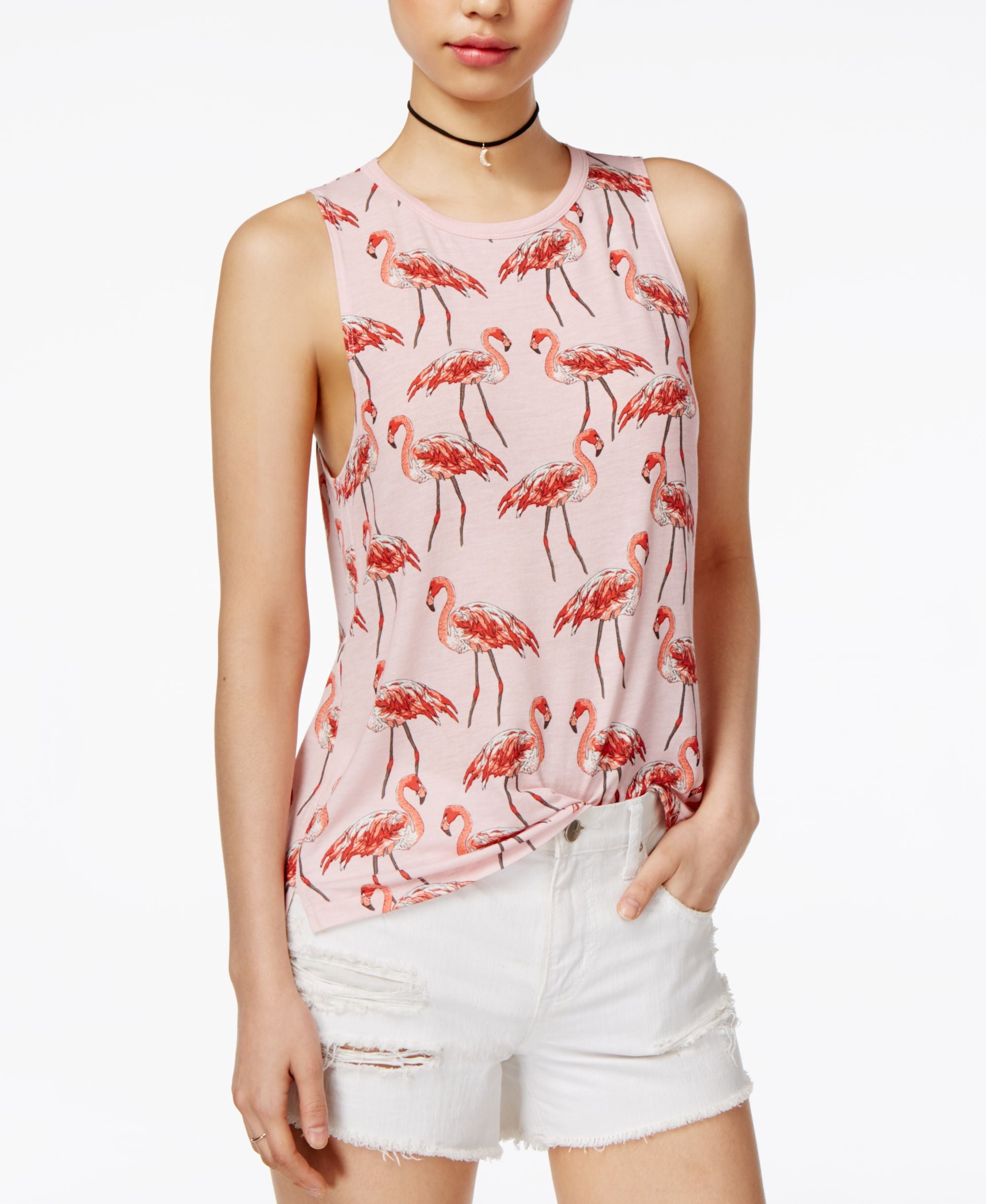 Carbon Copy Flamingo Print Tank Top