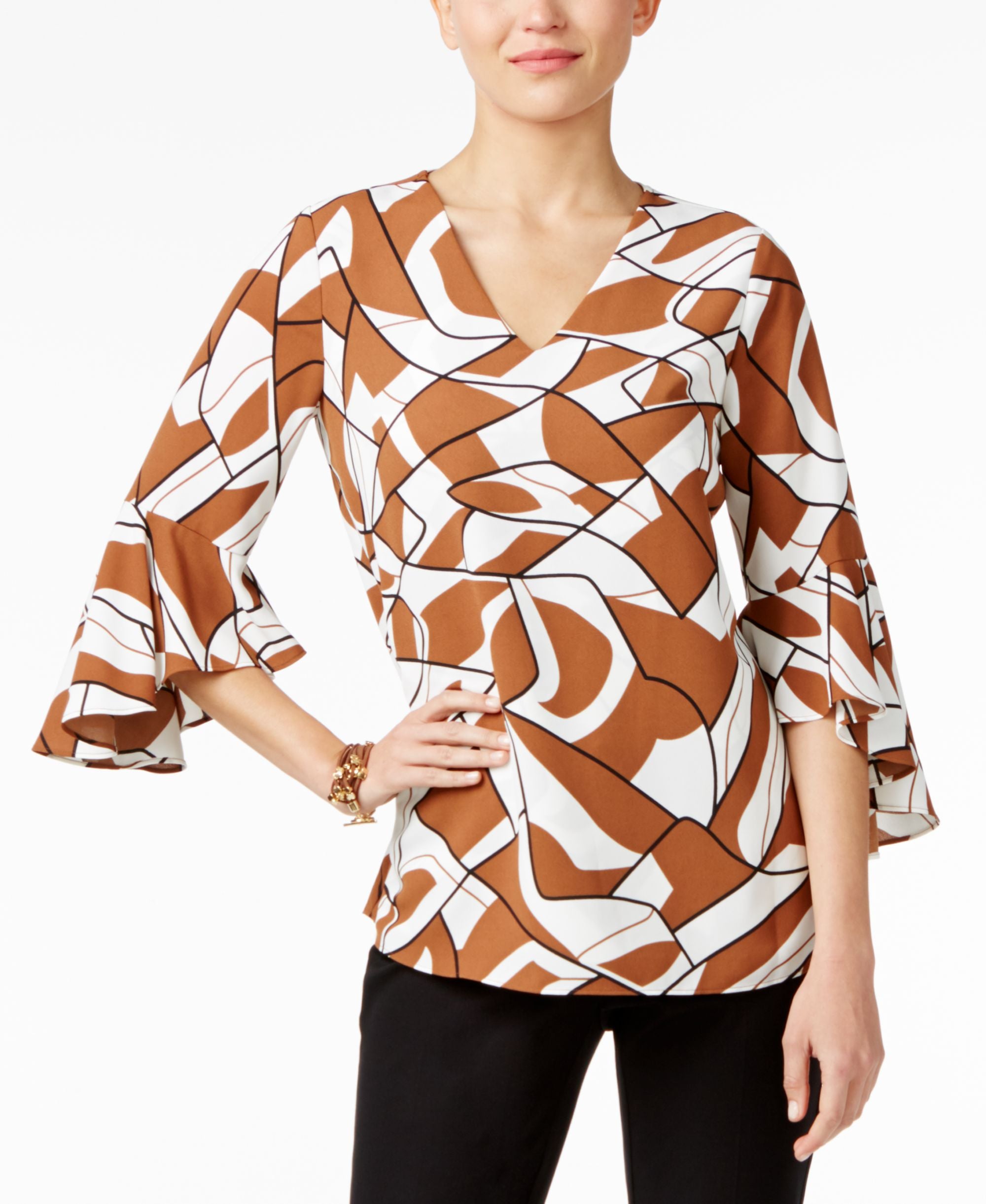 Alfani Printed Ruffle Sleeve Blouse