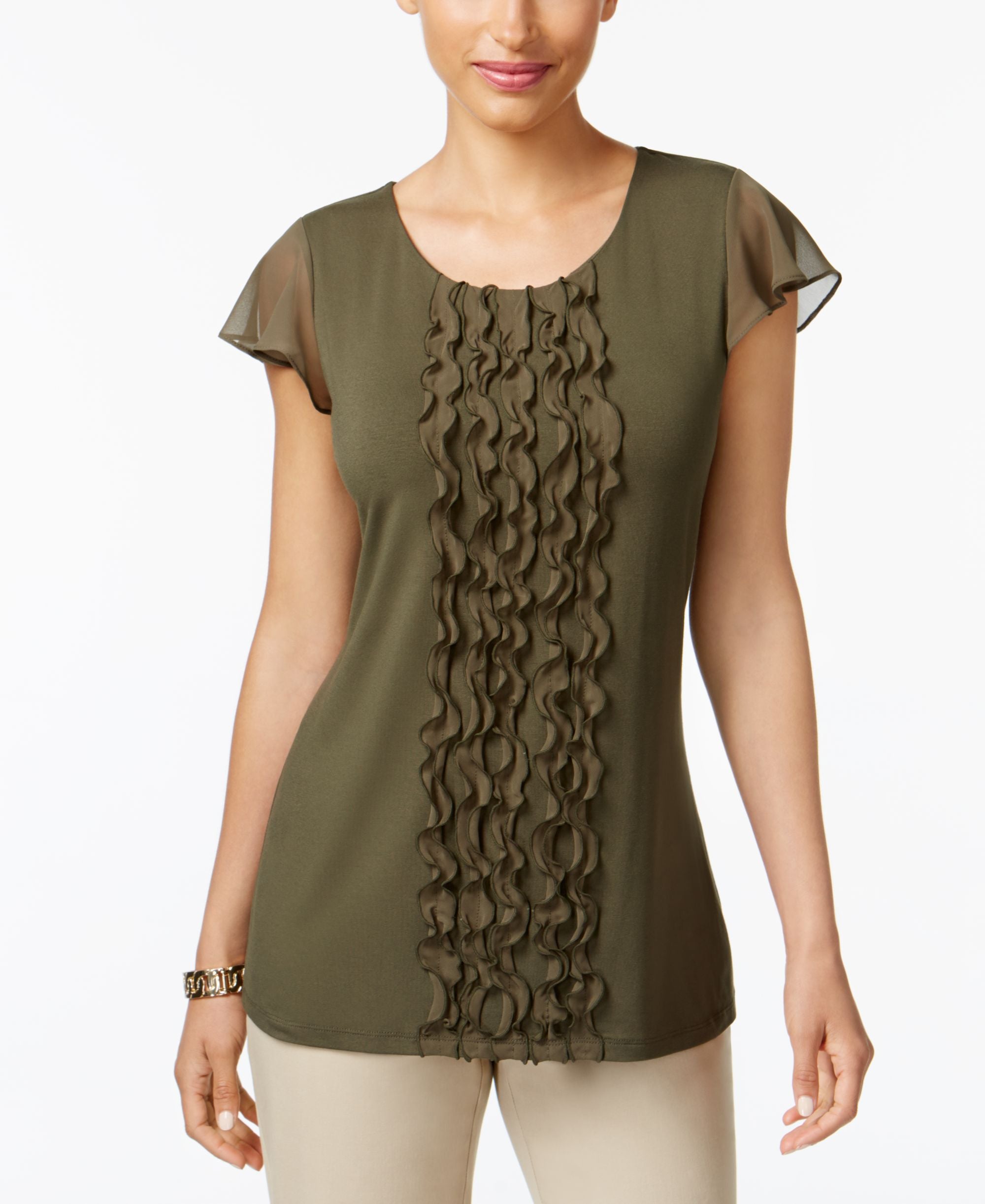 Charter Club Petite Flutter Sleeve Ruffled Top