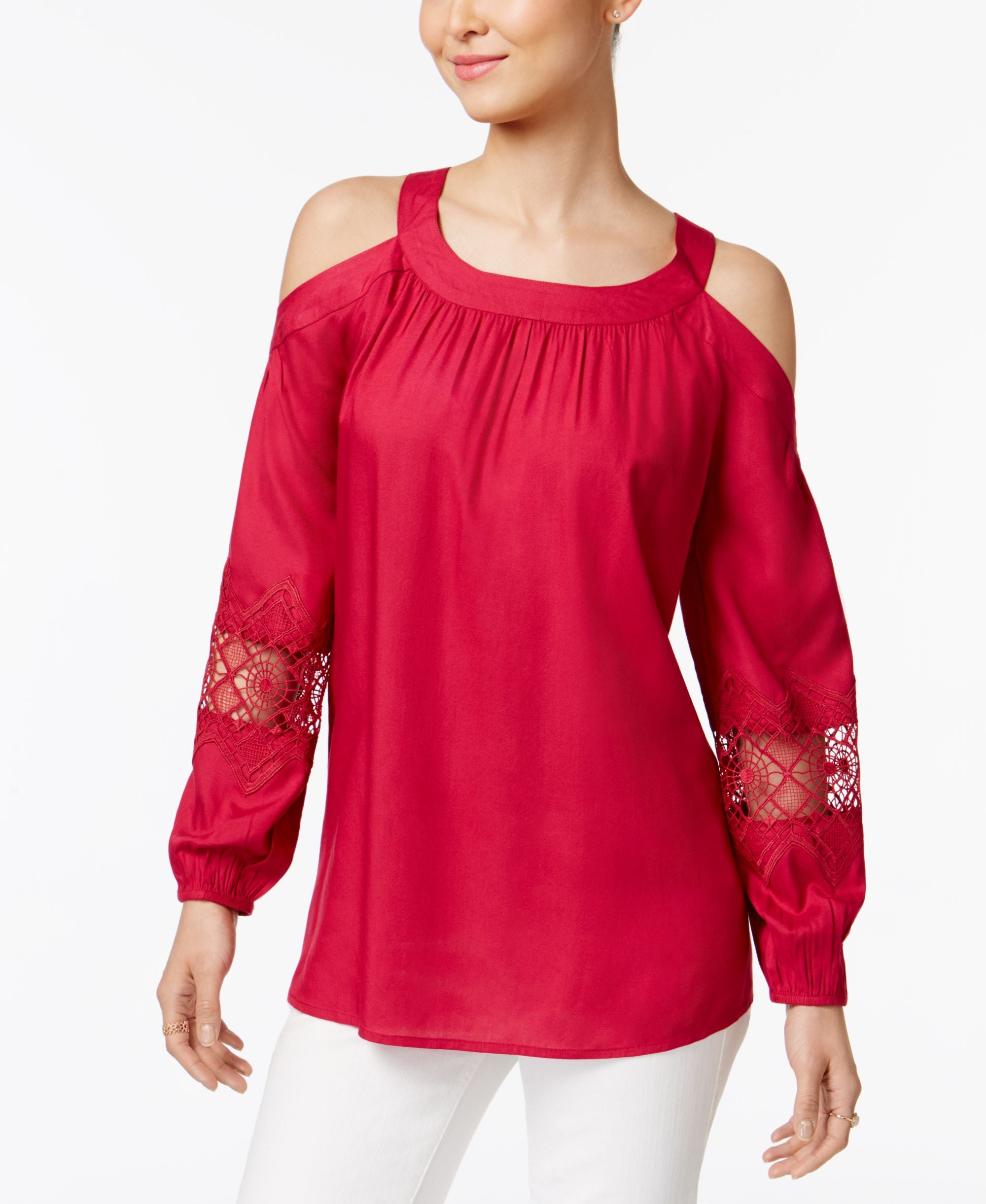 Style & Co. Cold Shoulder Crochet Trim Top