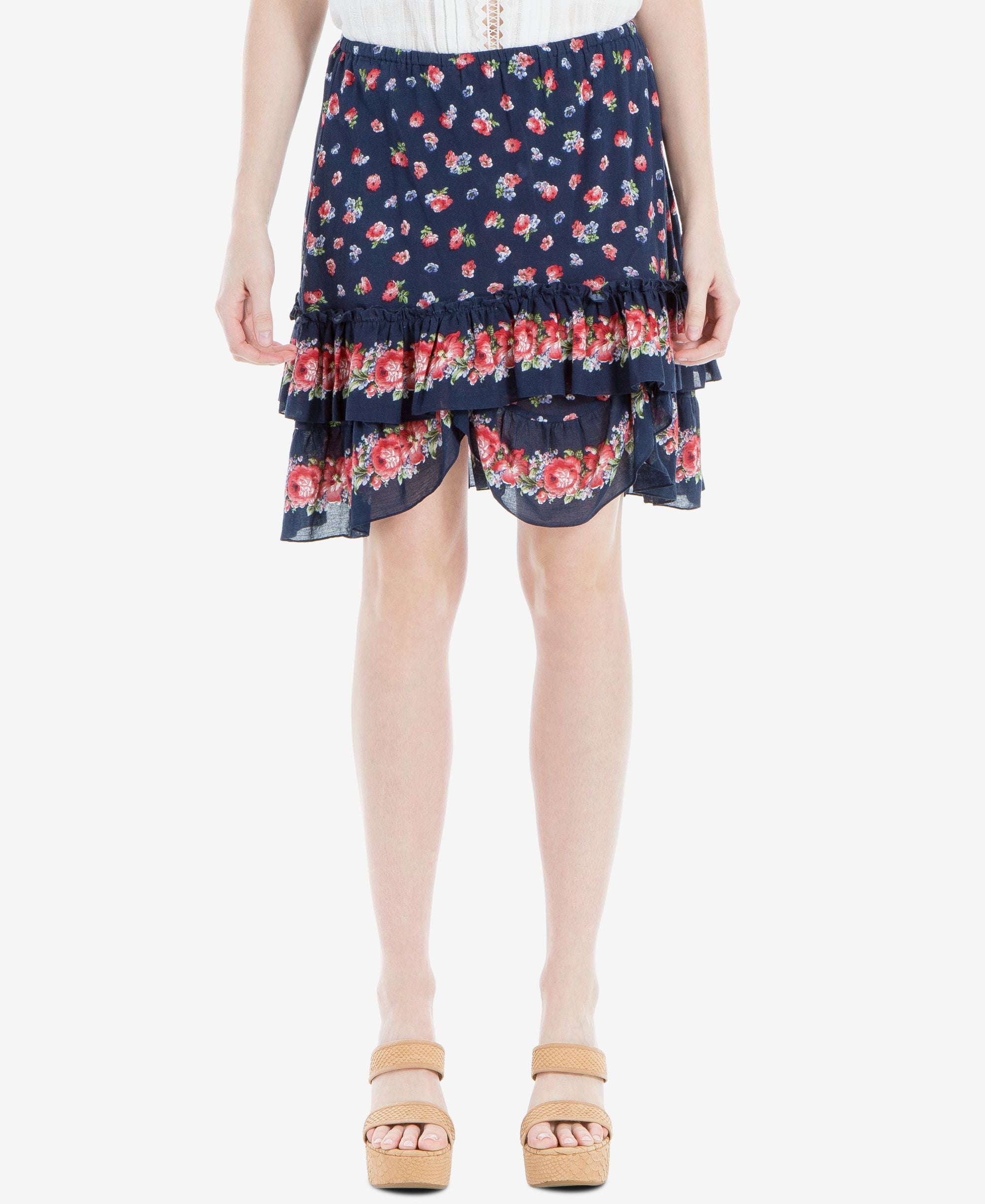 Max Studio London Cotton Floral Print Ruffled Skirt