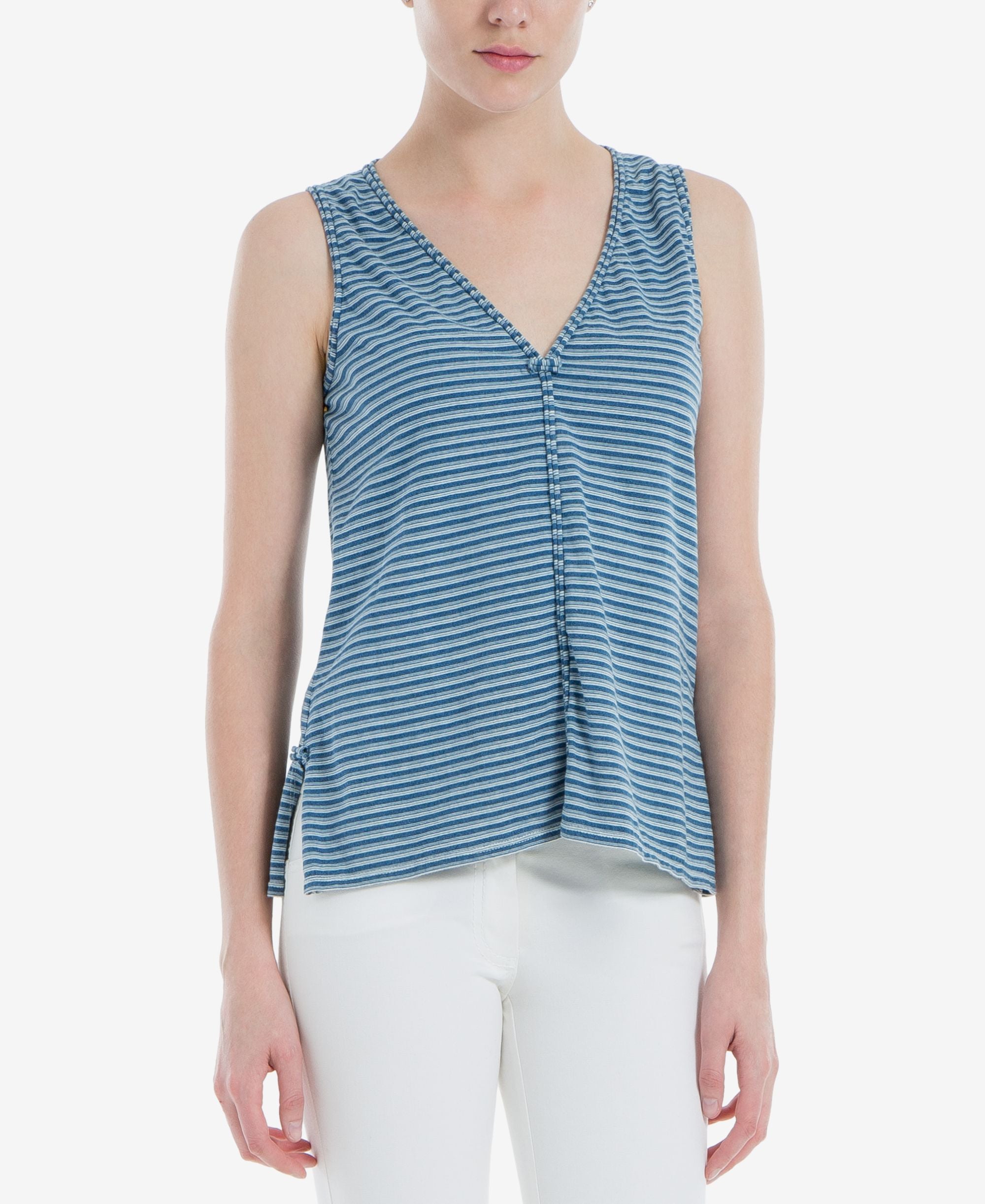 Max Studio London Striped V Neck Top