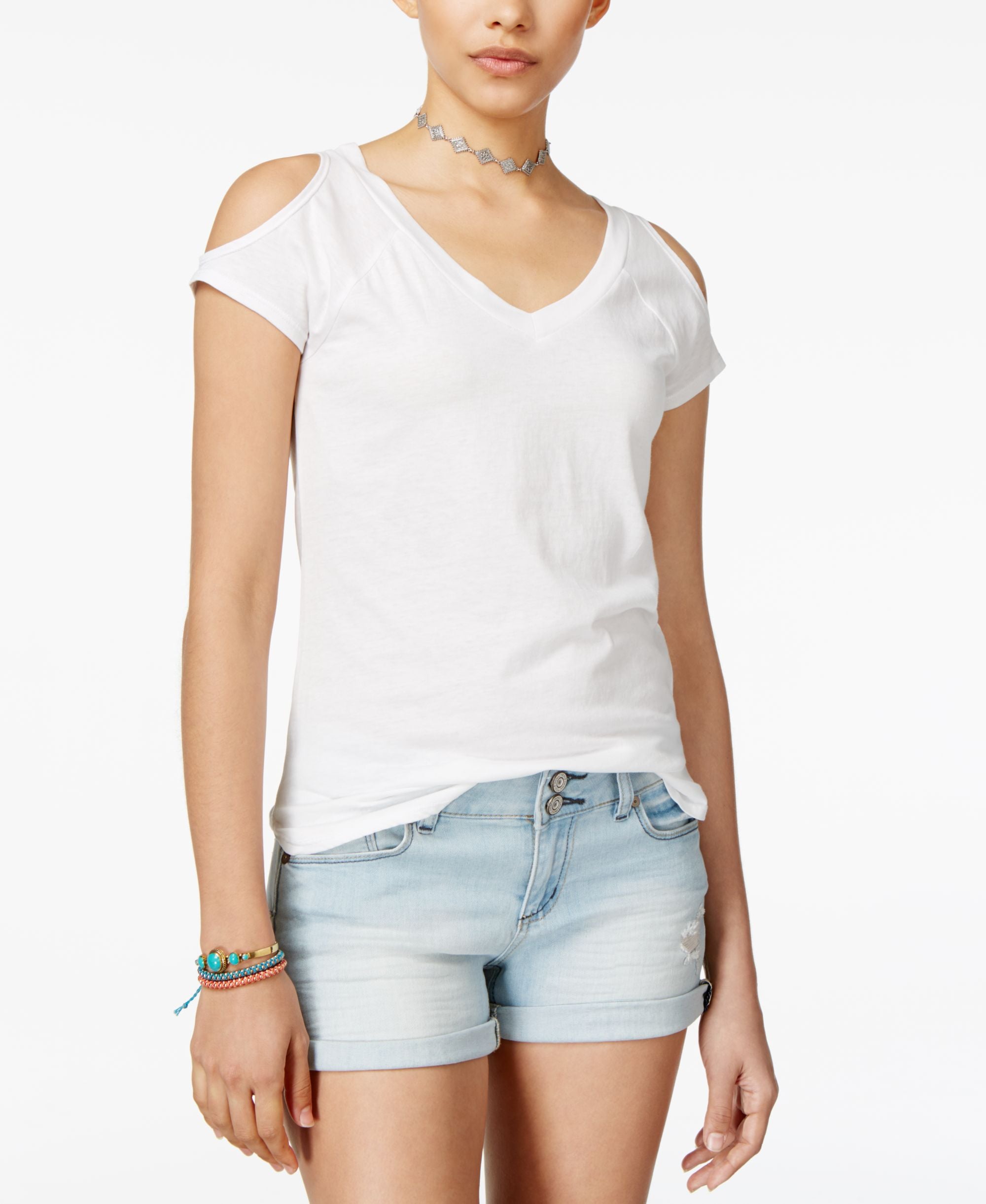 Planet Gold Juniors Cold Shoulder Burnout T-Shirt