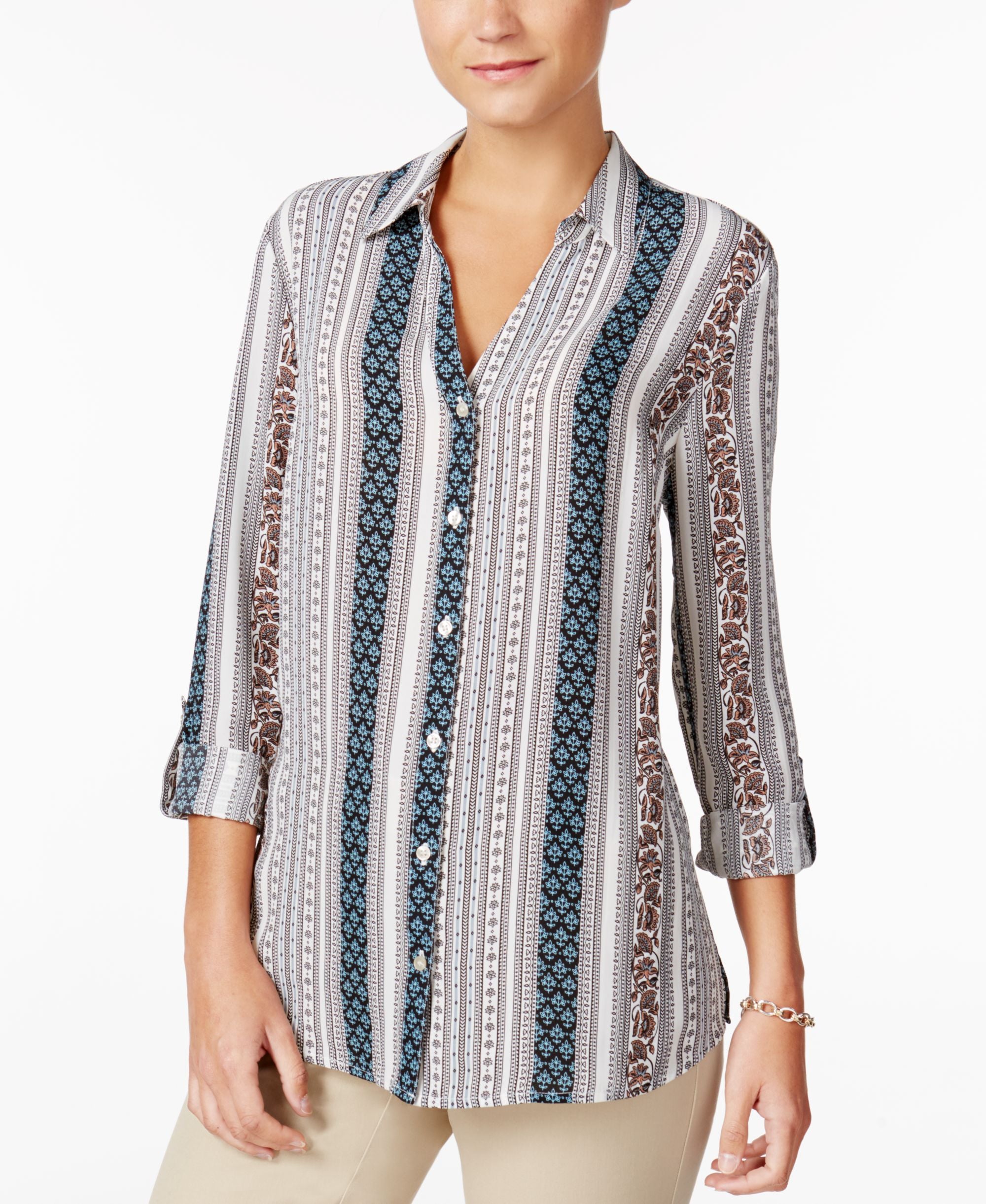 Charter Club Striped Roll Tab Blouse