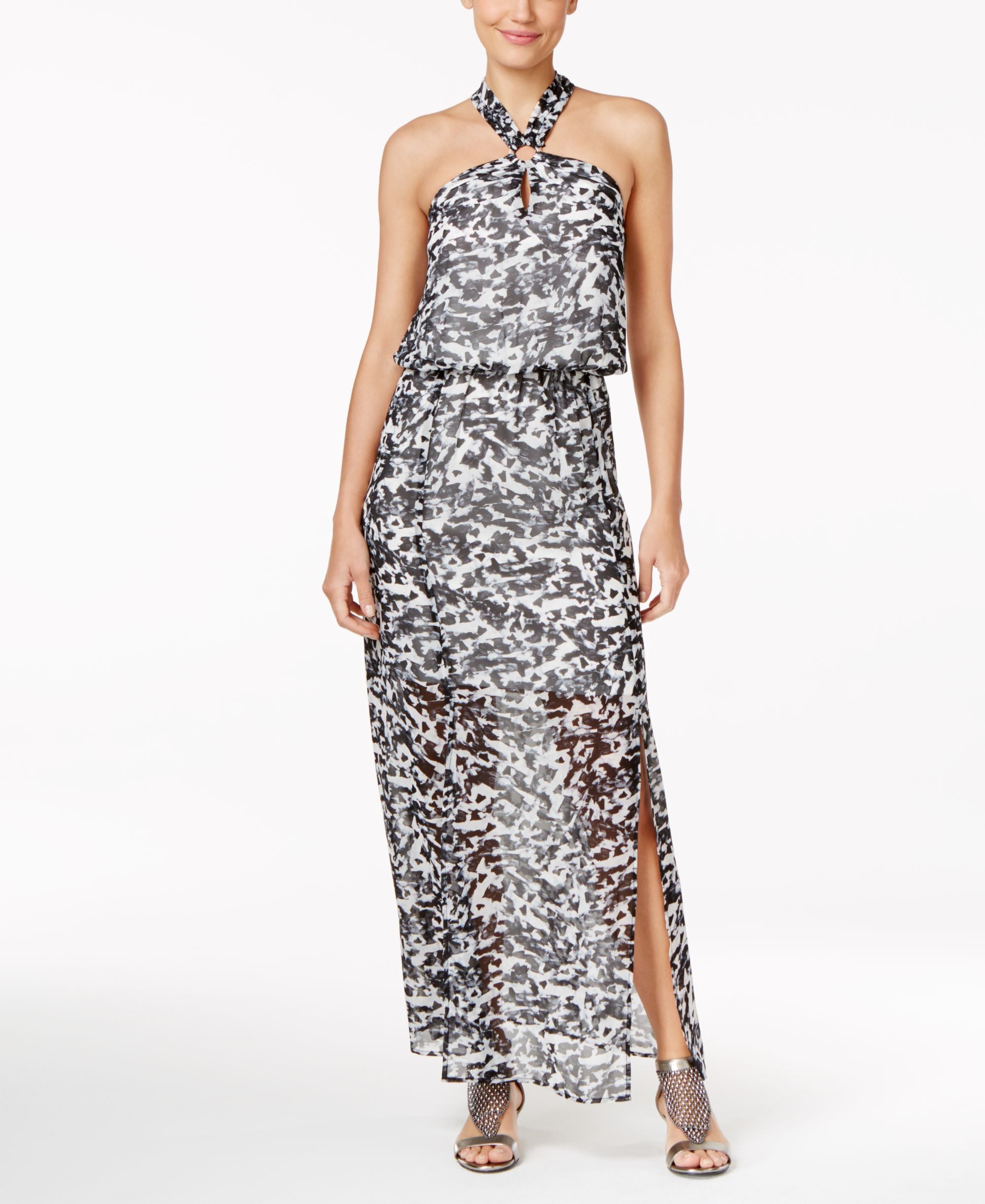 Thalia Sodi Illusion Hardware Halter Maxi Dress