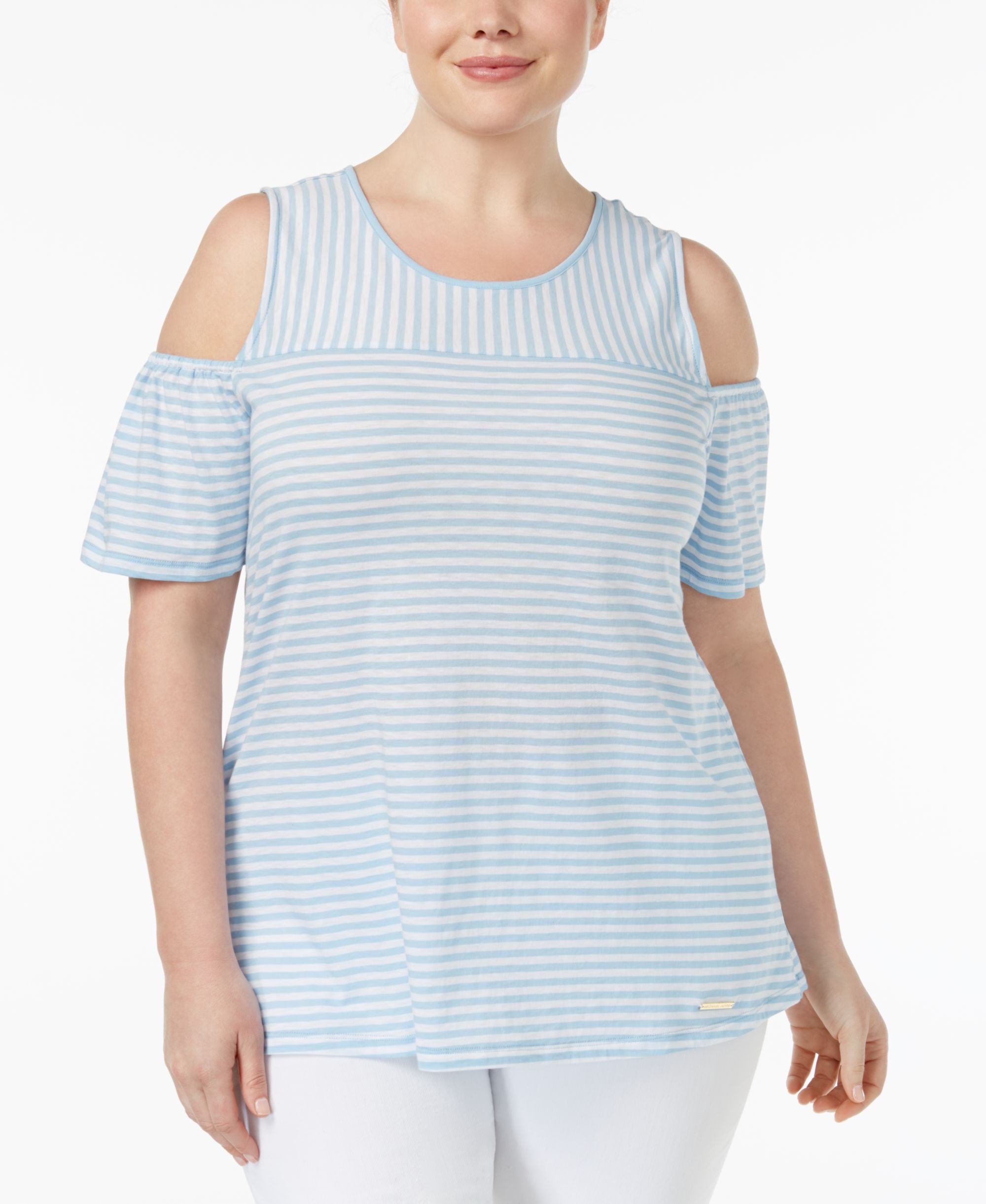 Michael Michael Kors Plus Size Striped Cold Shoulder Top