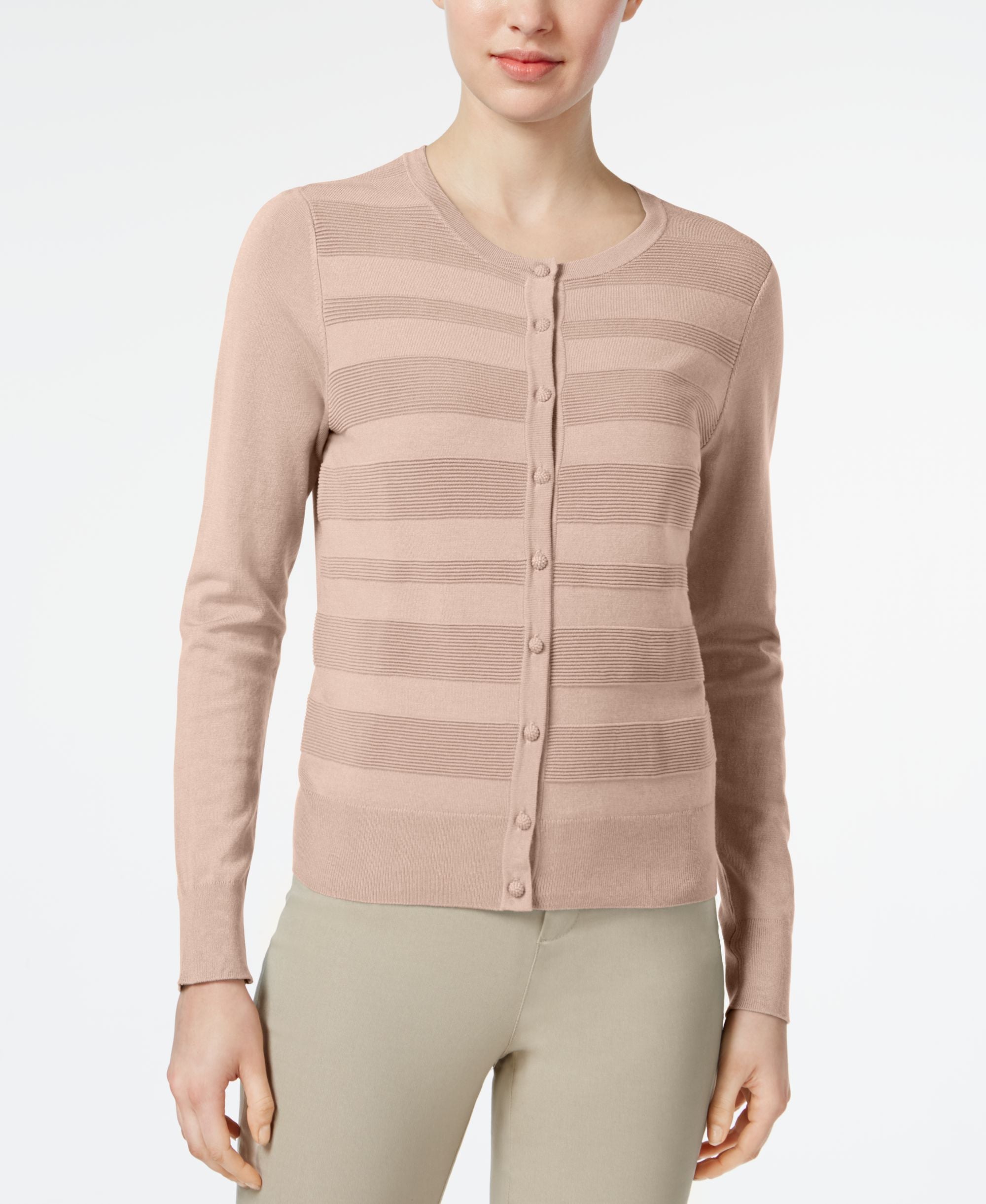 Charter Club Striped Front Cardigan