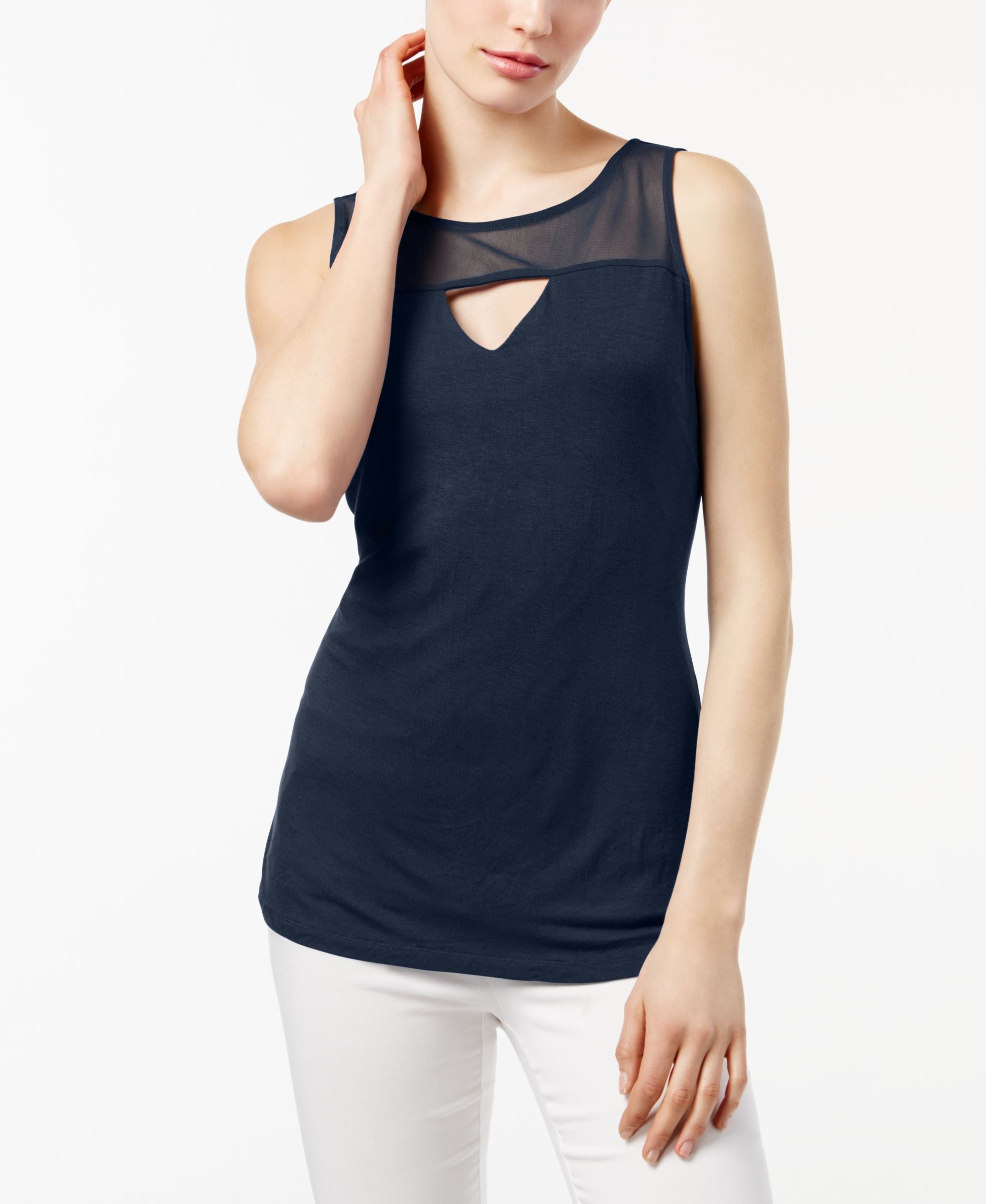 INC International Concepts Petite Illusion Keyhole Top
