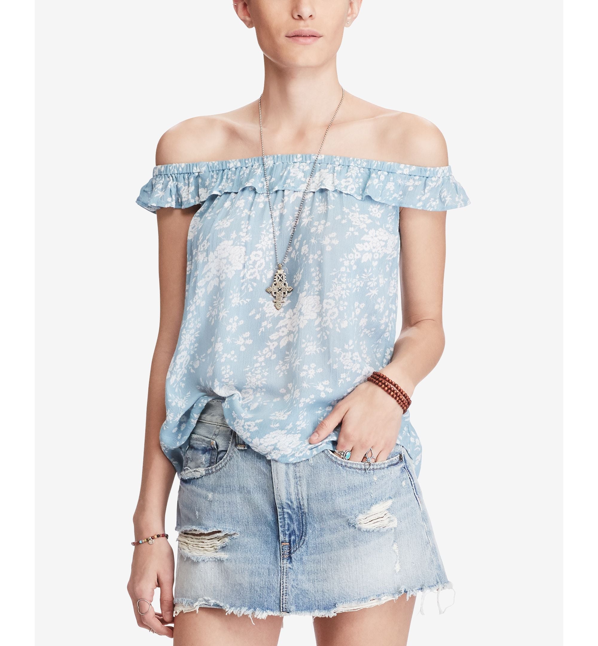 Denim Supply Ralph Lauren Off The Shoulder Flounce Top