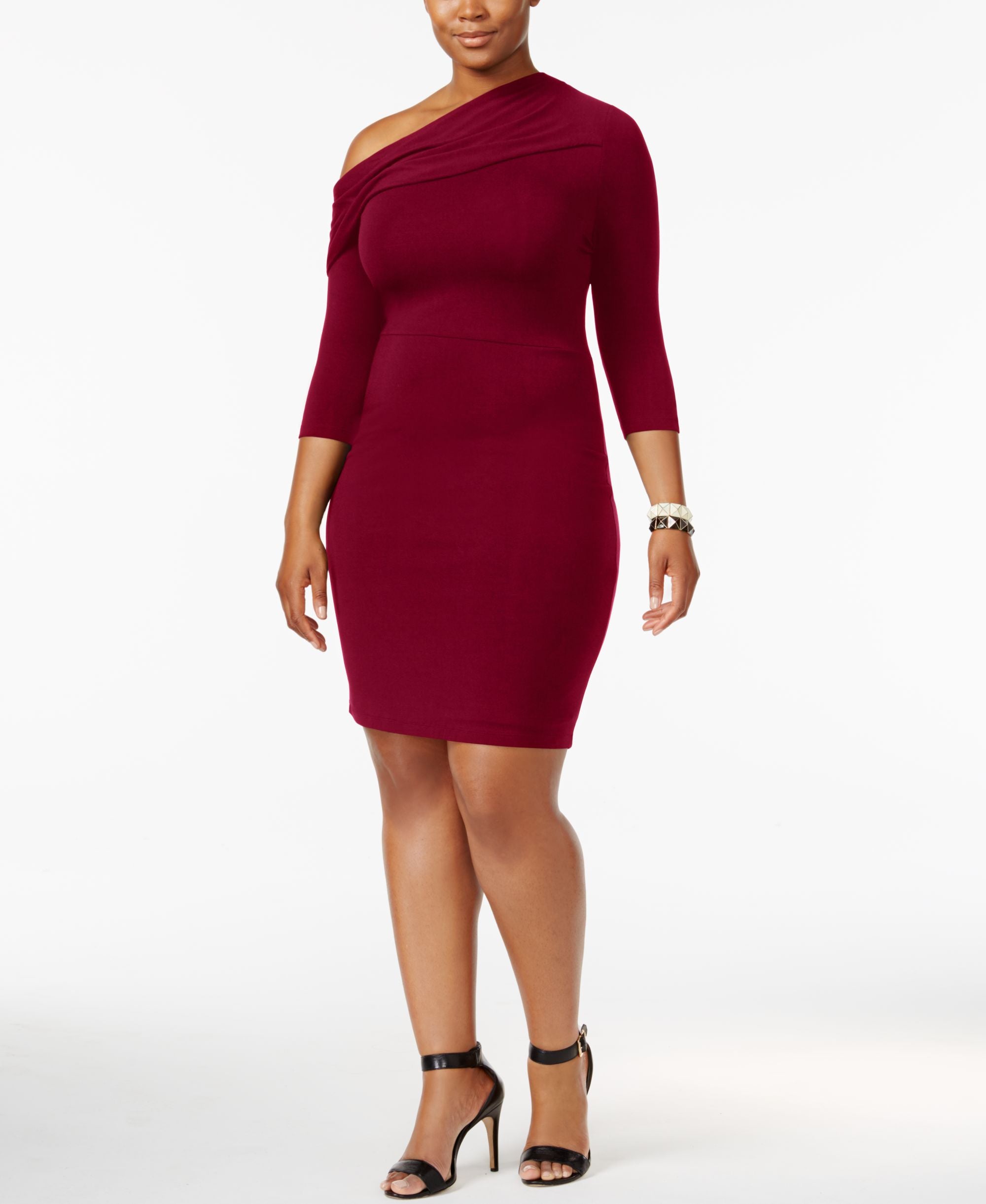 Soprano Trendy Plus Size One Shoulder Bodycon Dress