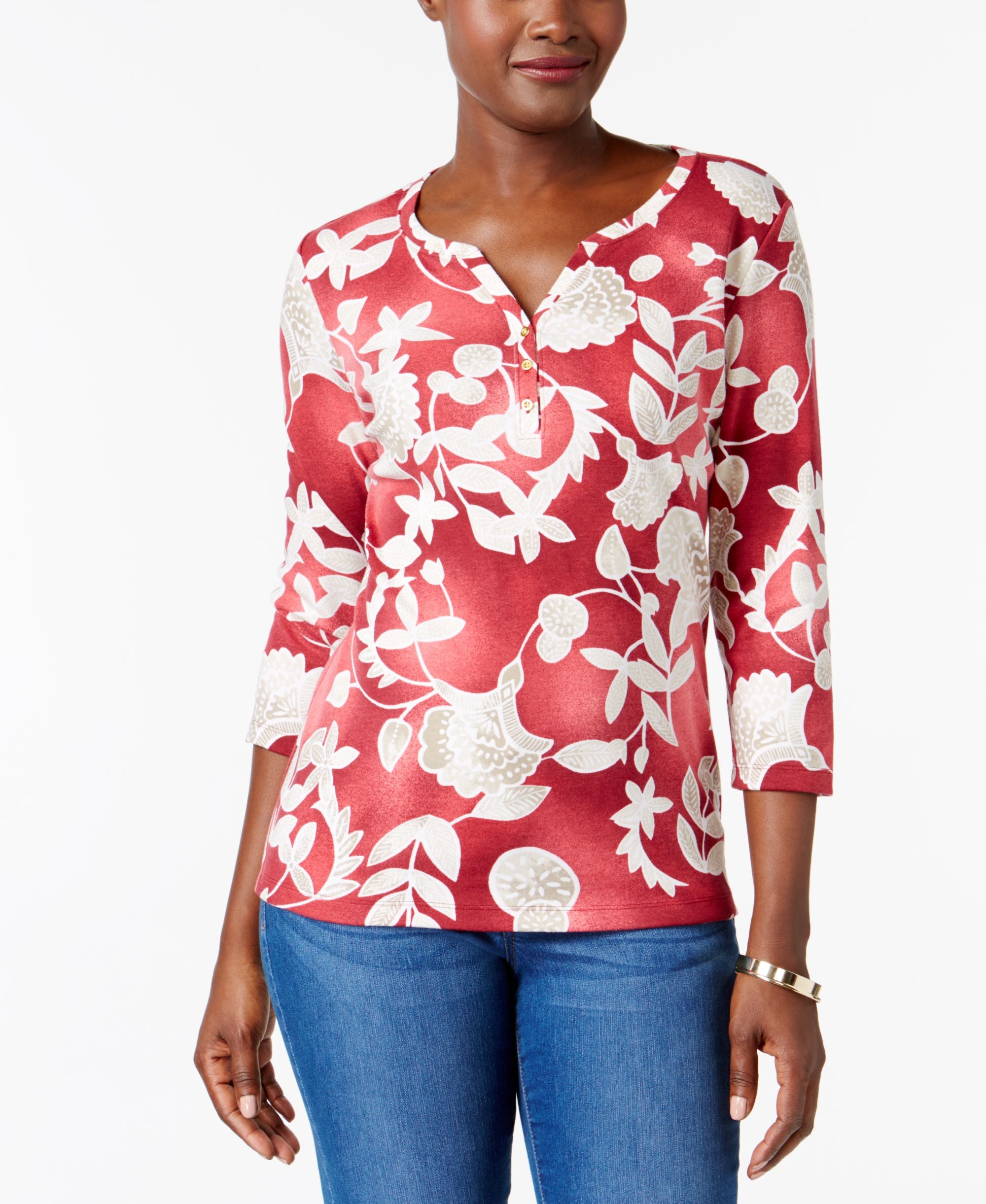 Karen Scott Printed Henley Top