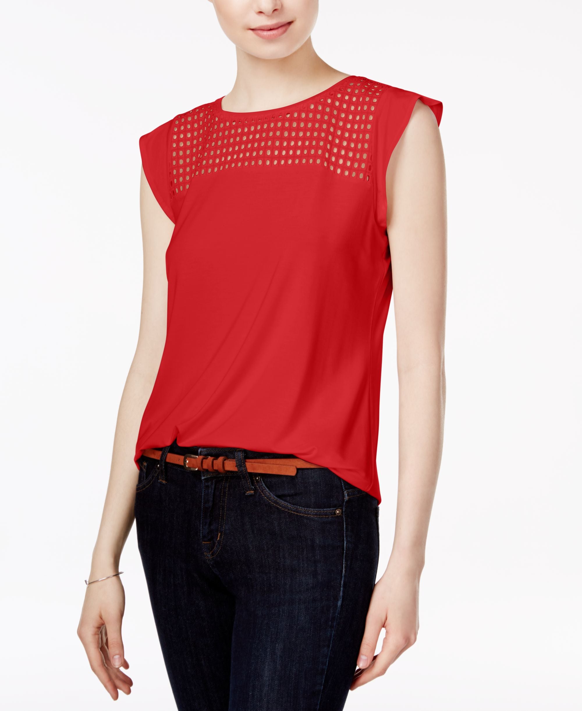 Maison Jules Flutter Sleeve Eyelet Detail Top