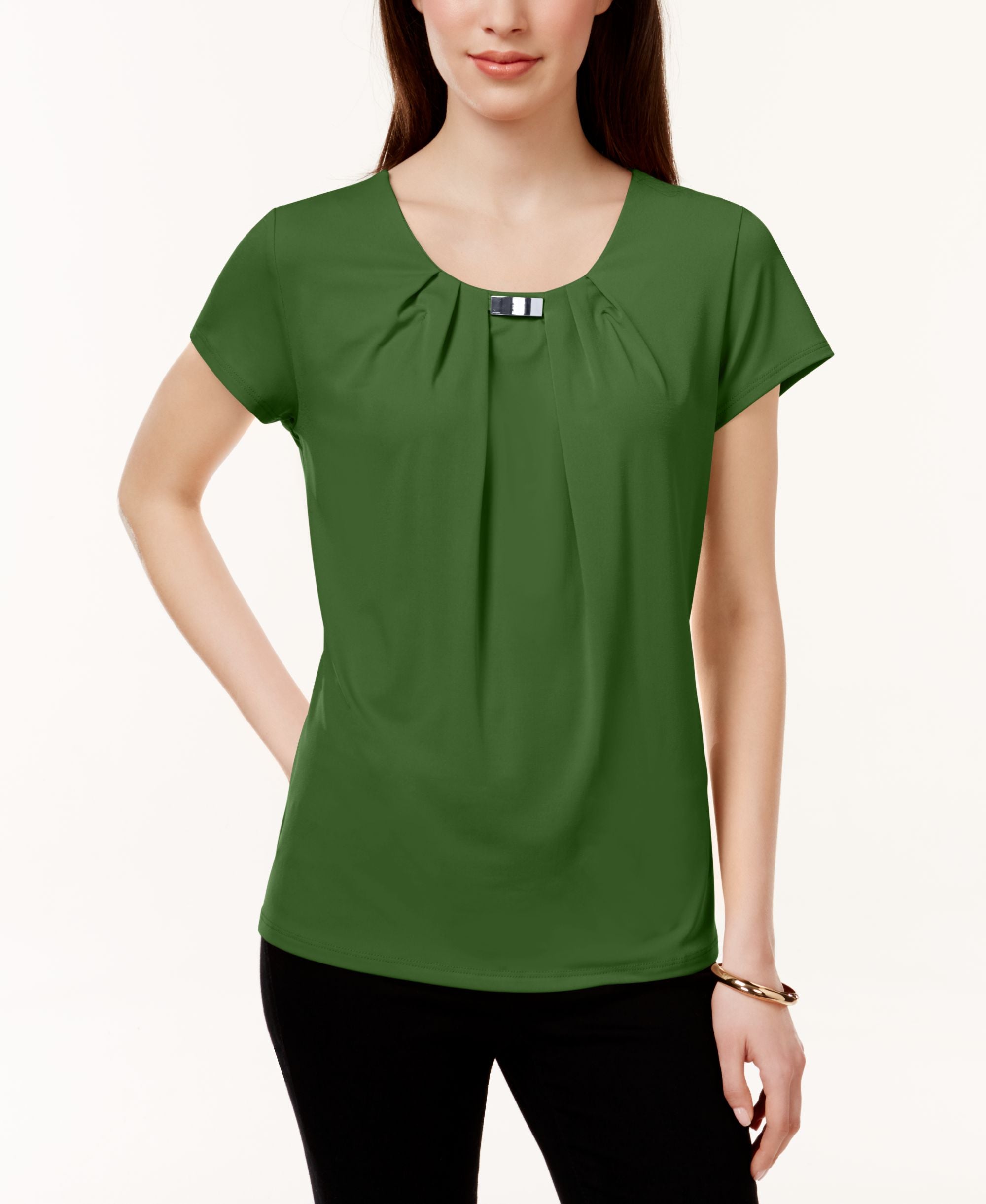 NY Collection Pleated Hardware Trim Top