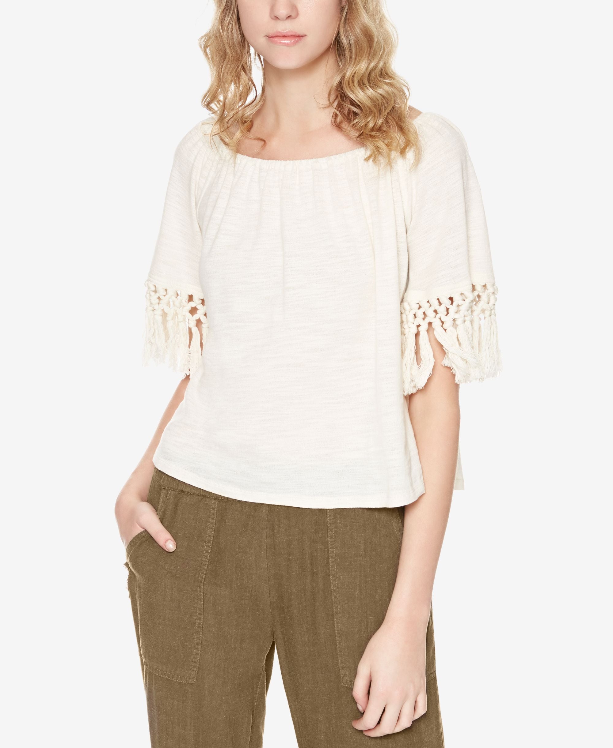 Sanctuary Sedona Cotton Off The Shoulder Fringe Top