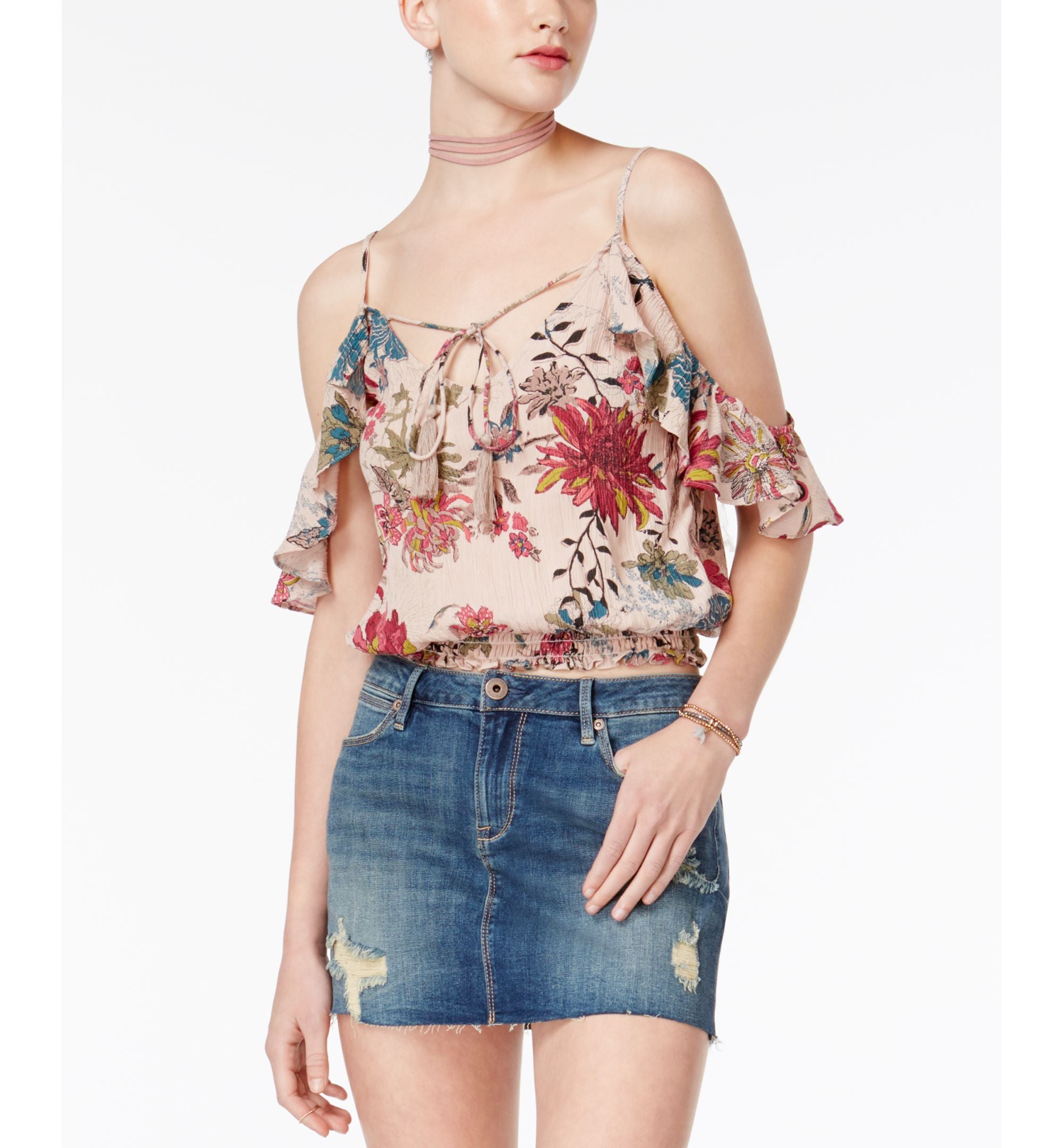 American Rag Juniors Floral Print Cold Shoulder Top