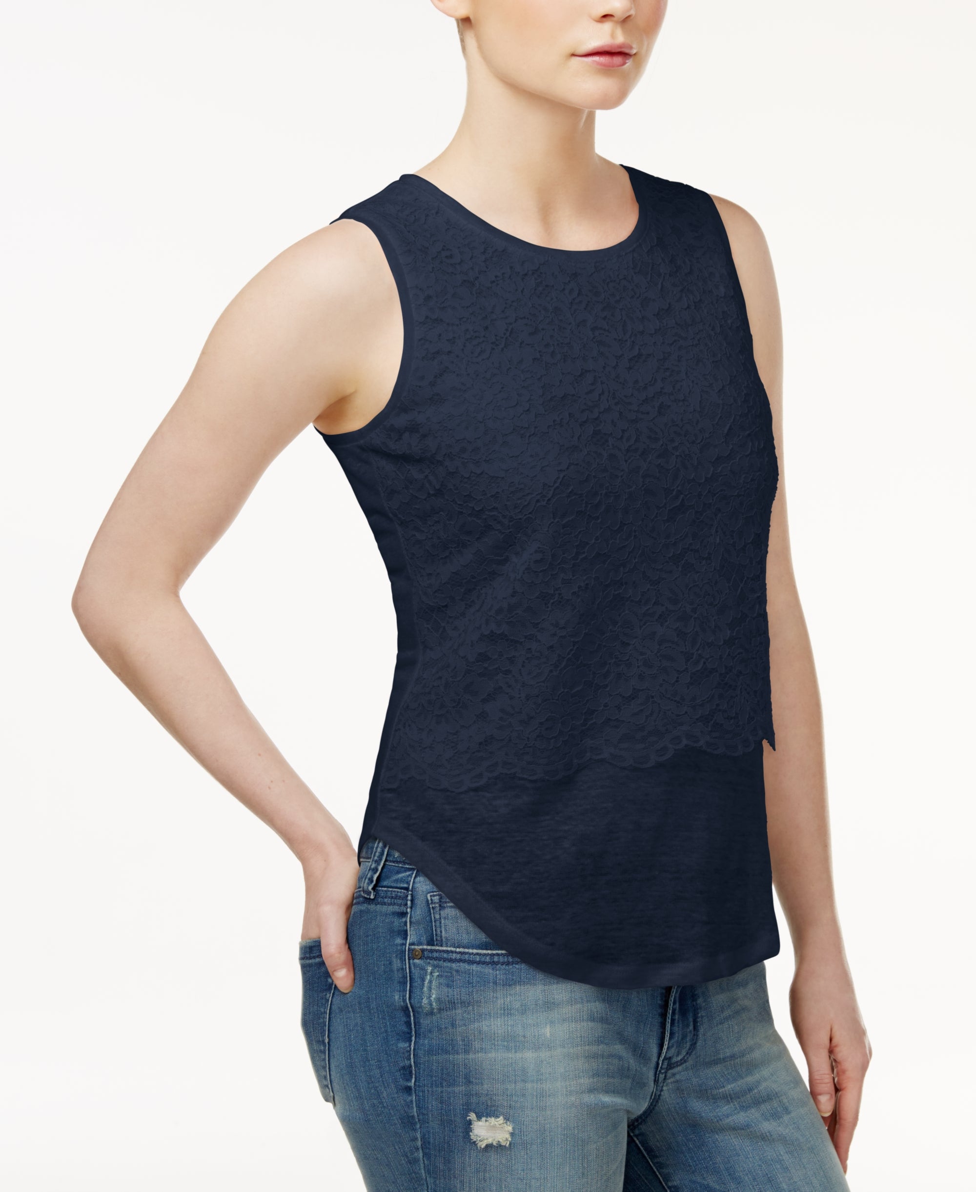 Maison Jules Lace Layered Look Top
