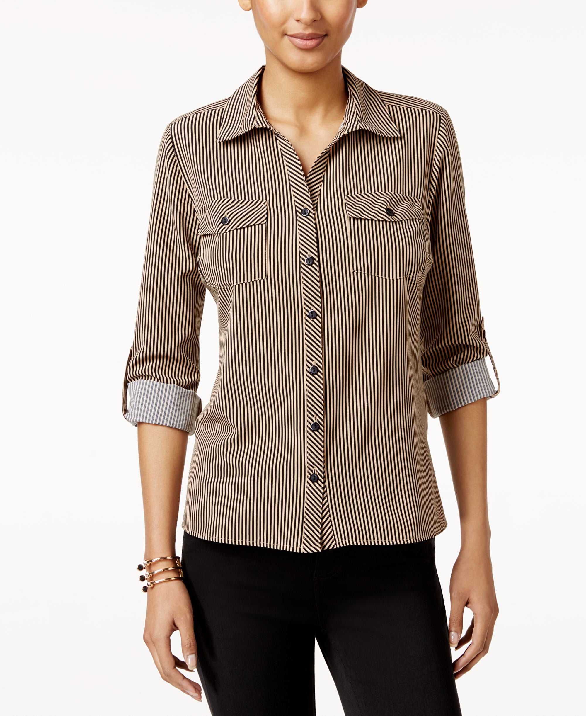 NY Collection Petite Printed Utility Shirt