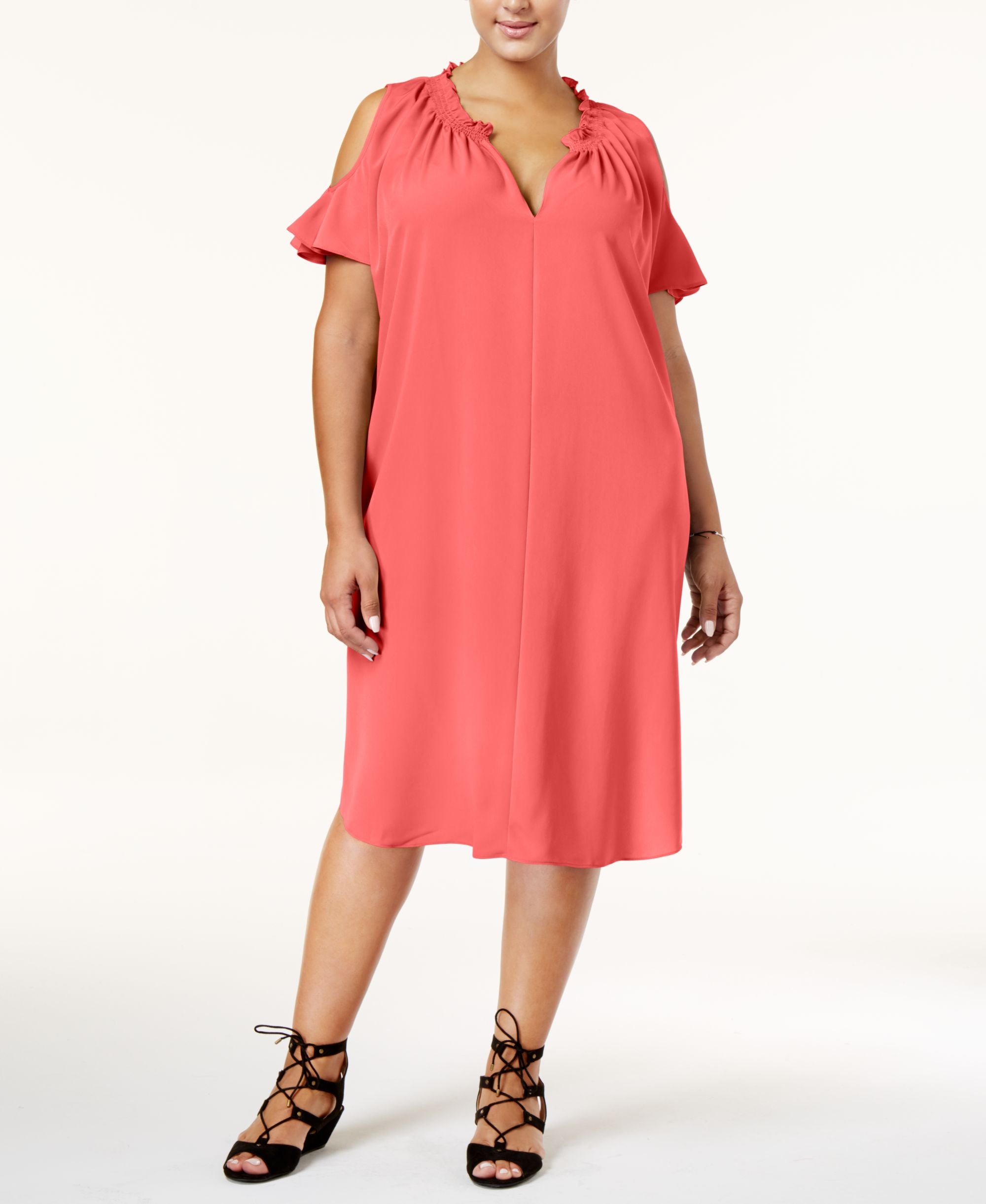 RACHEL Rachel Roy Trendy Plus Size Cold-Shoulder Shift Dress