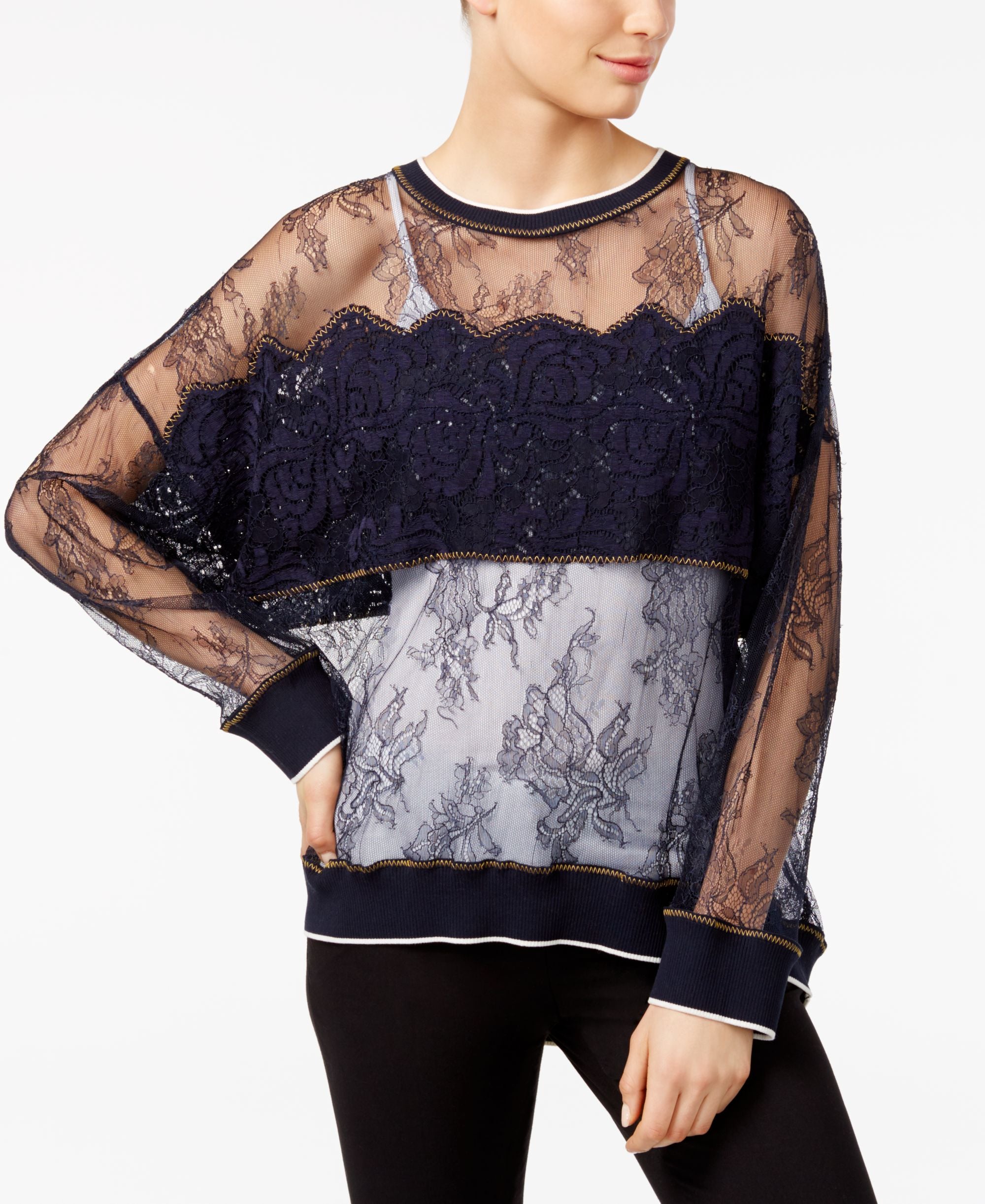 DKNY Printed Lace Blouse
