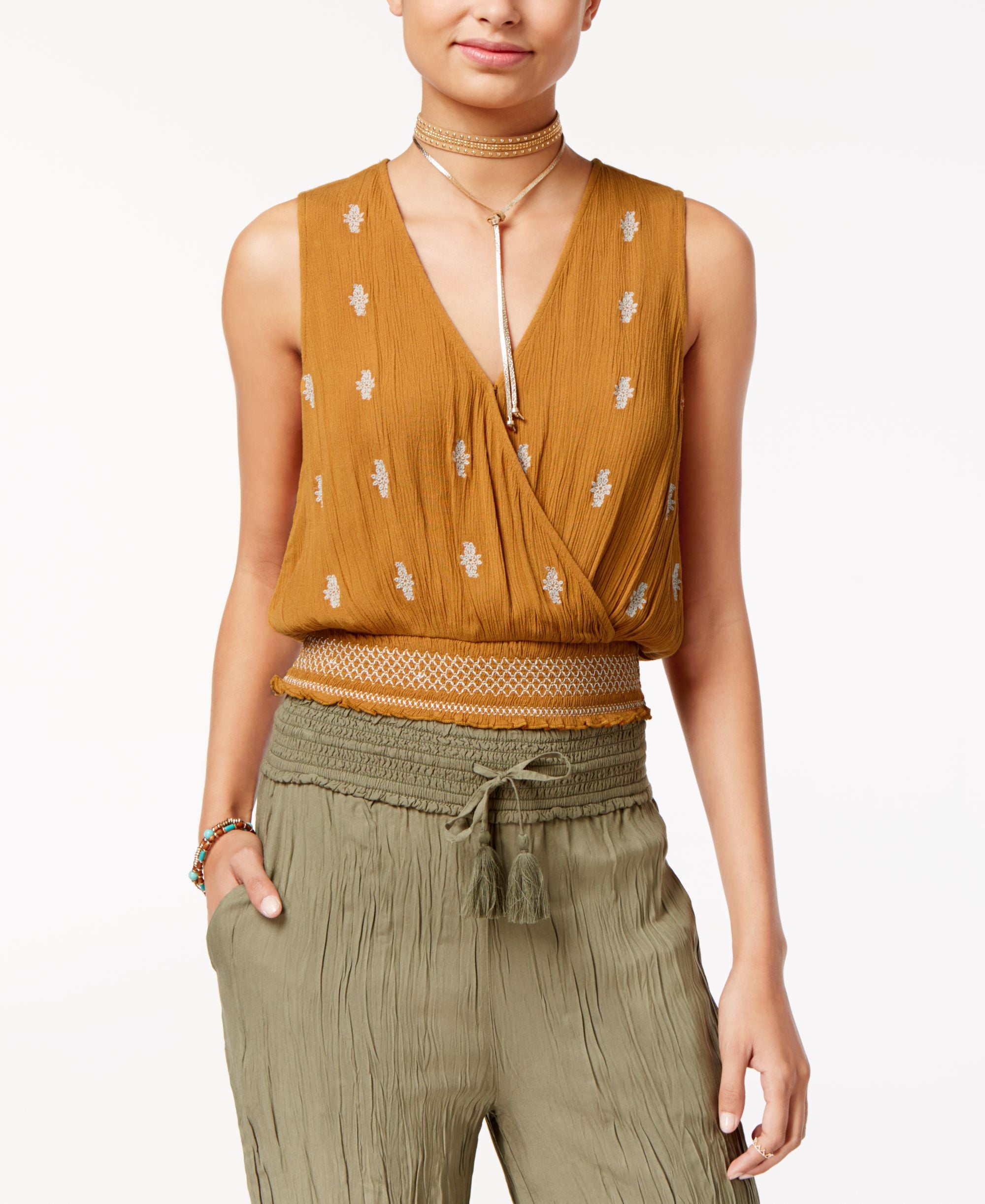 American Rag Juniors Embroidered Surplice Tank Top