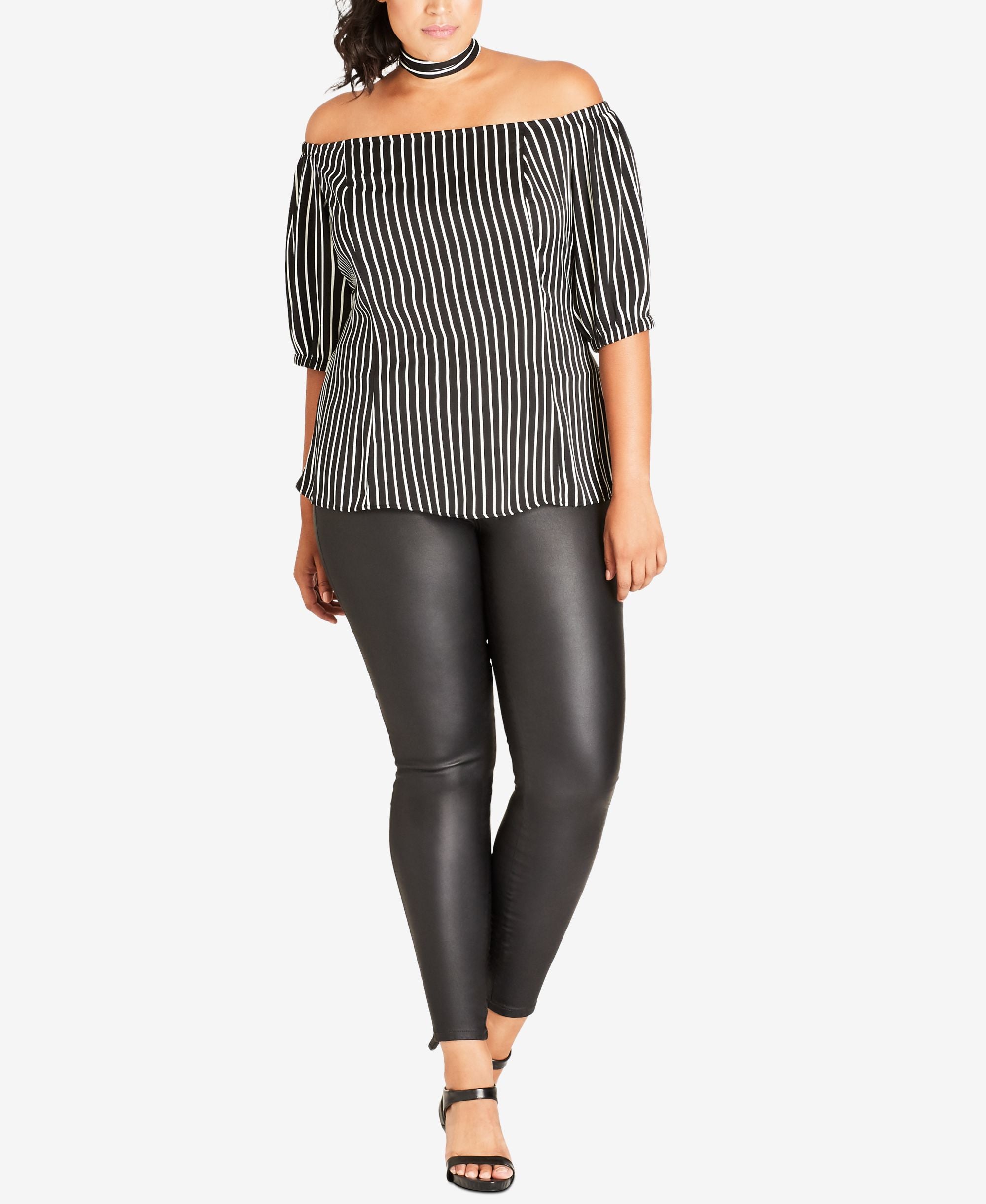 City Chic Trendy Plus Size Tie Neck Off The Shoulder Top