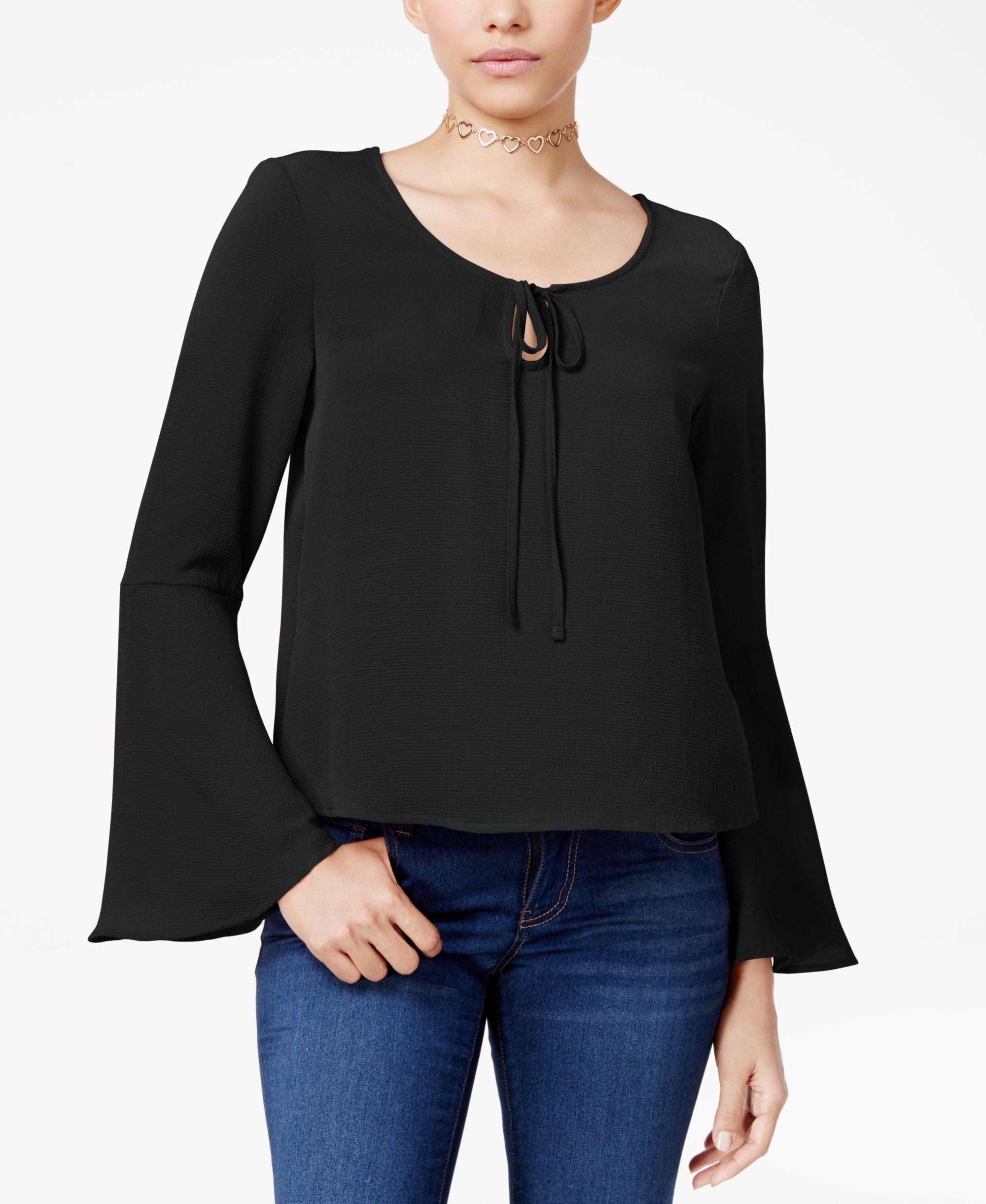 Polly Esther Juniors Bell Sleeve Peasant Top