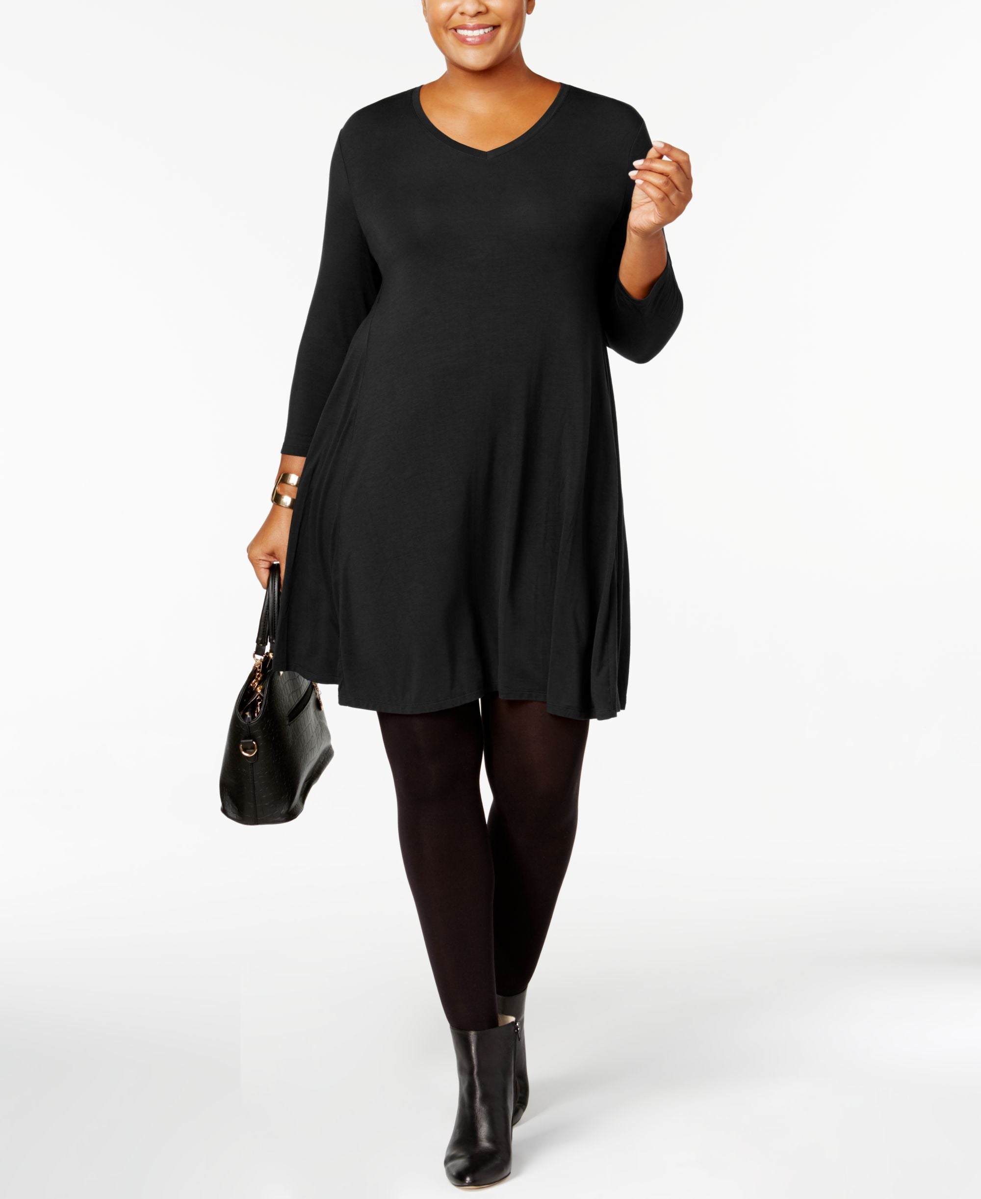 Style & Co Plus Size V Neck A Line Swing Dress