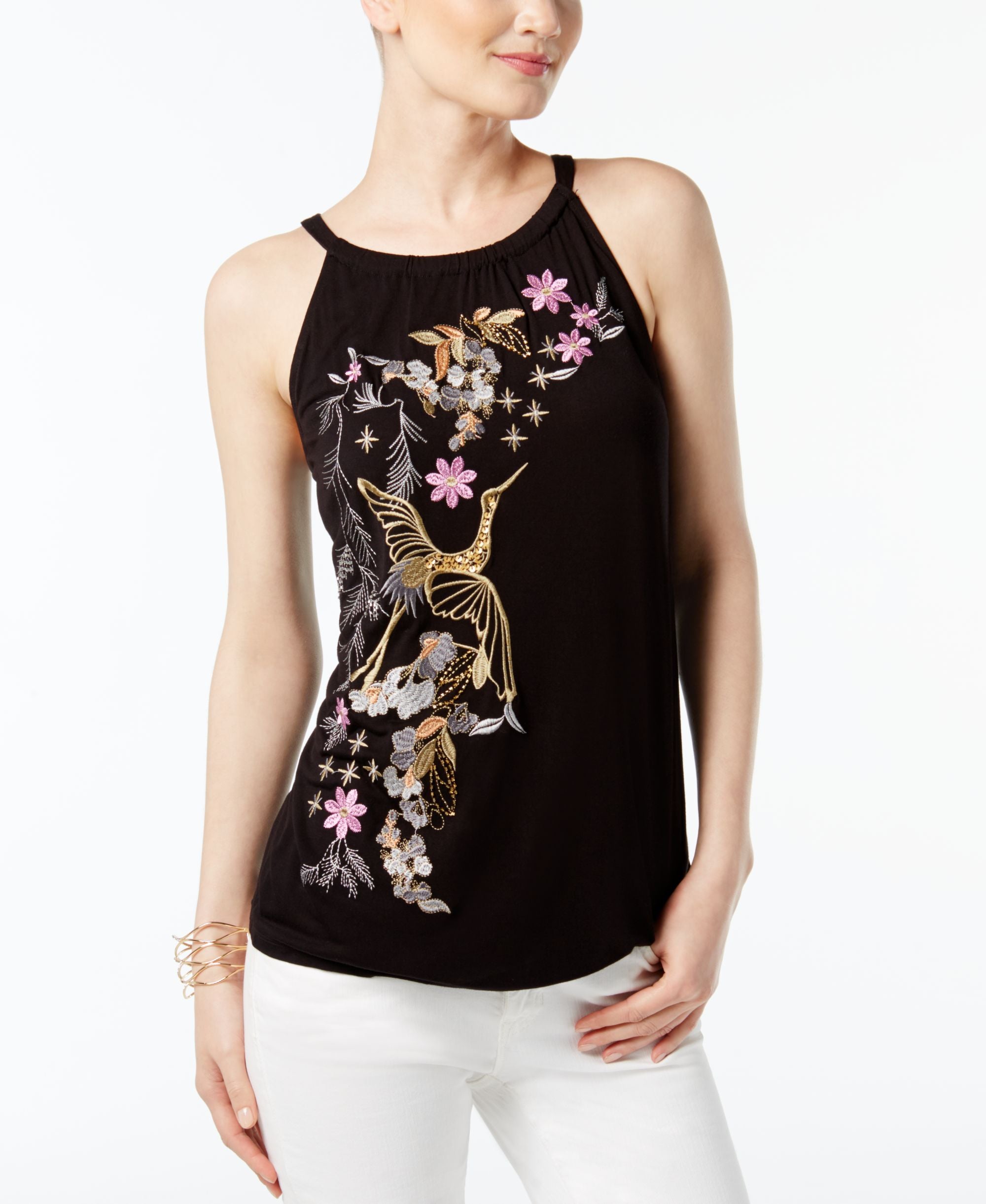INC International Concepts Embroidered Embellished Top