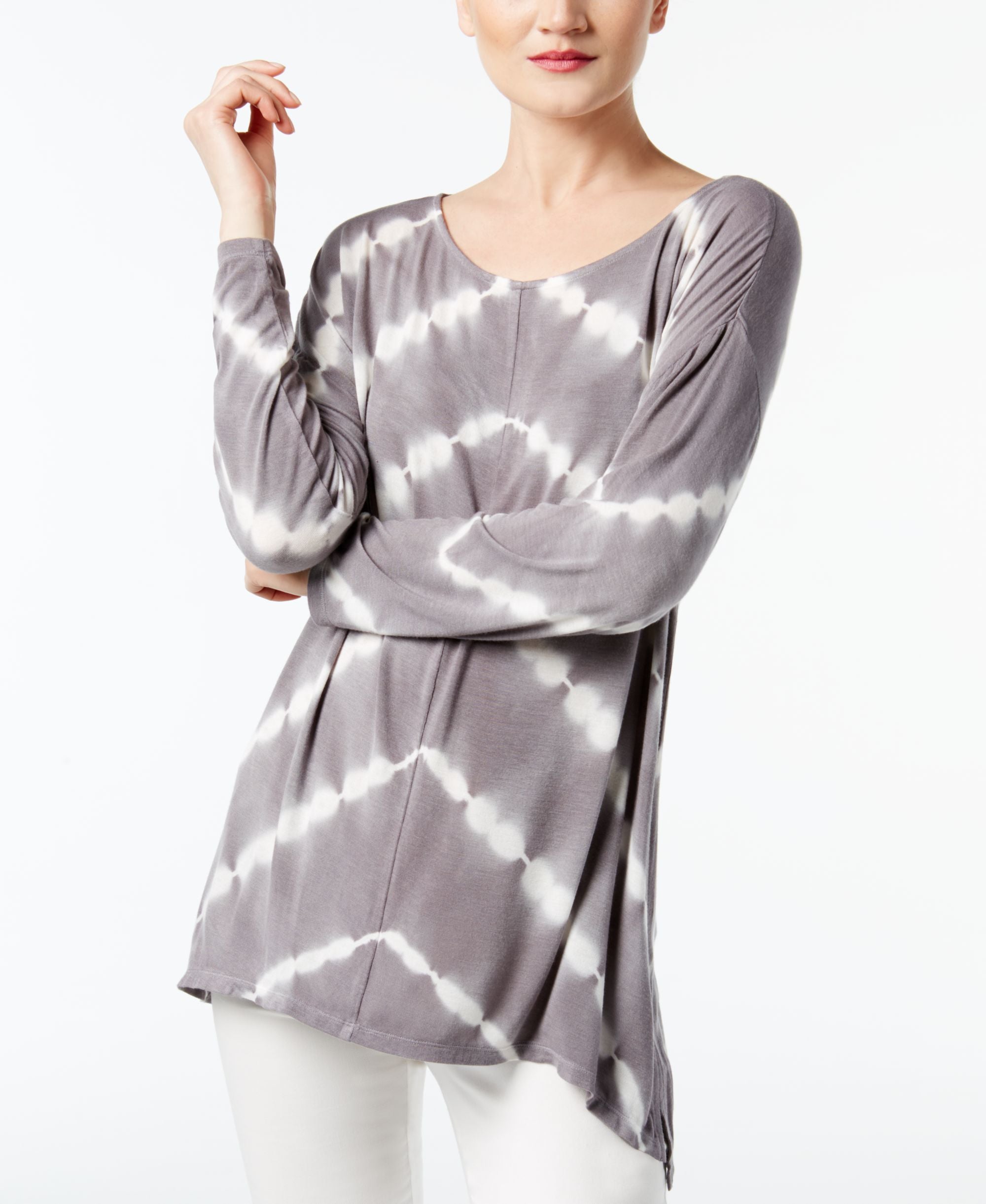 INC International Concepts Tie Dyed Handkerchief Hem T-Shirt