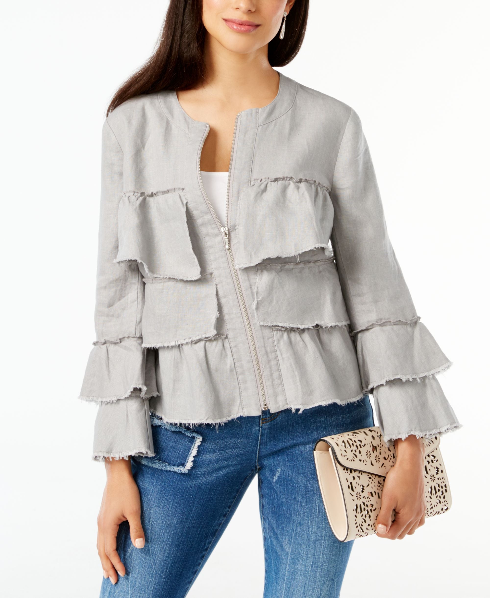INC International Concepts Linen Ruffled Jacket