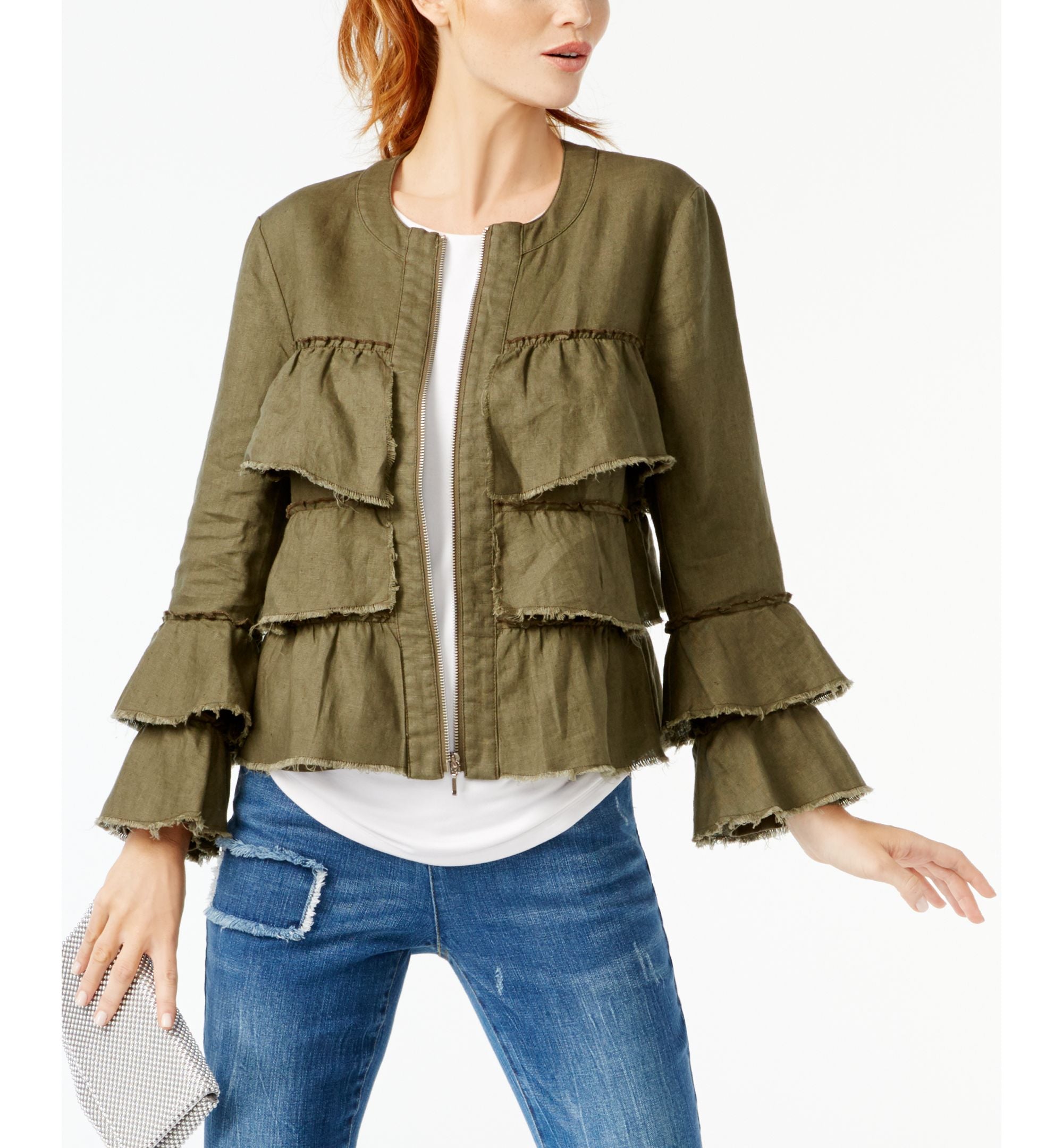 INC International Concepts Linen Ruffled Jacket