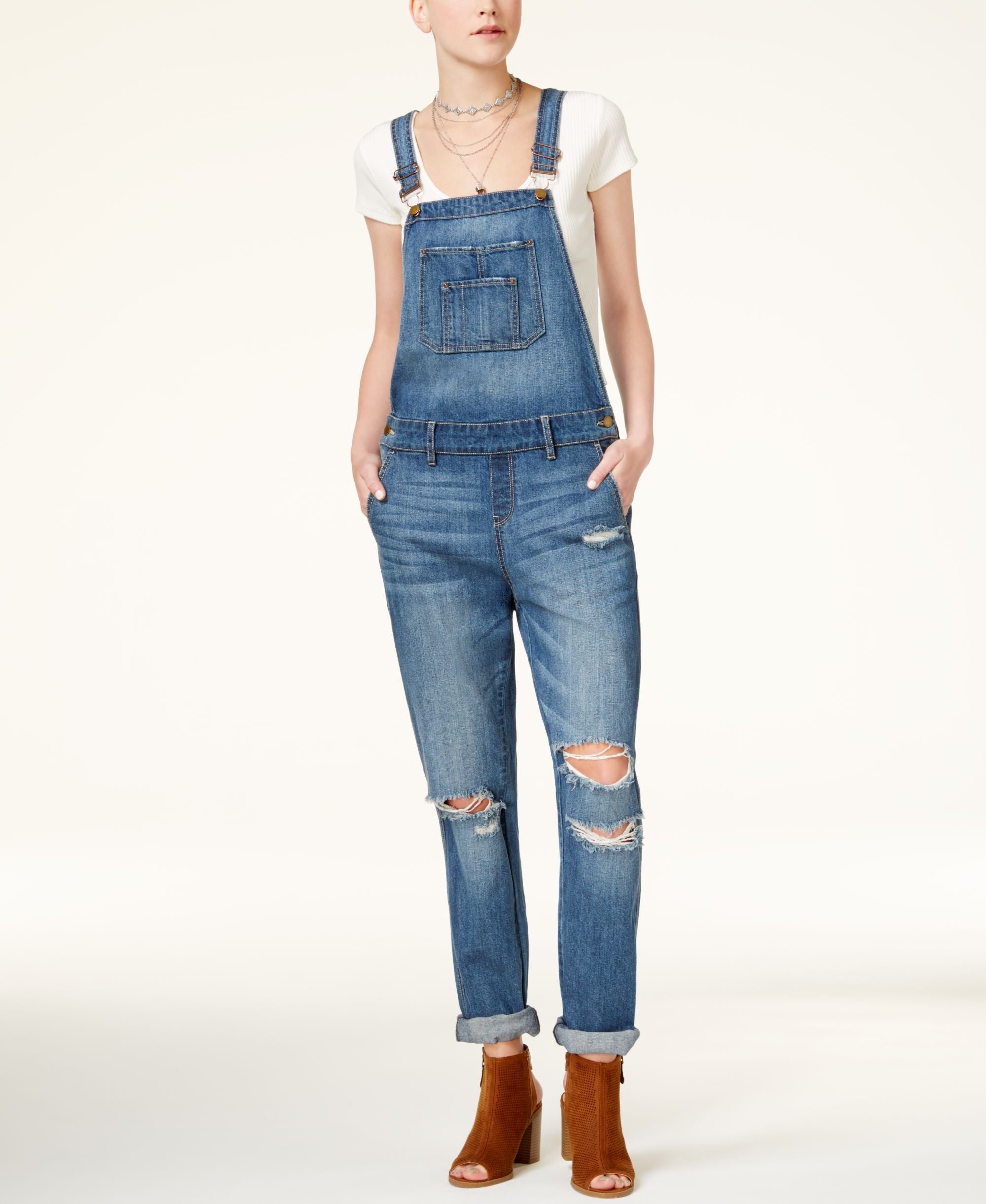 American Rag Juniors Ripped Cuffed Overalls