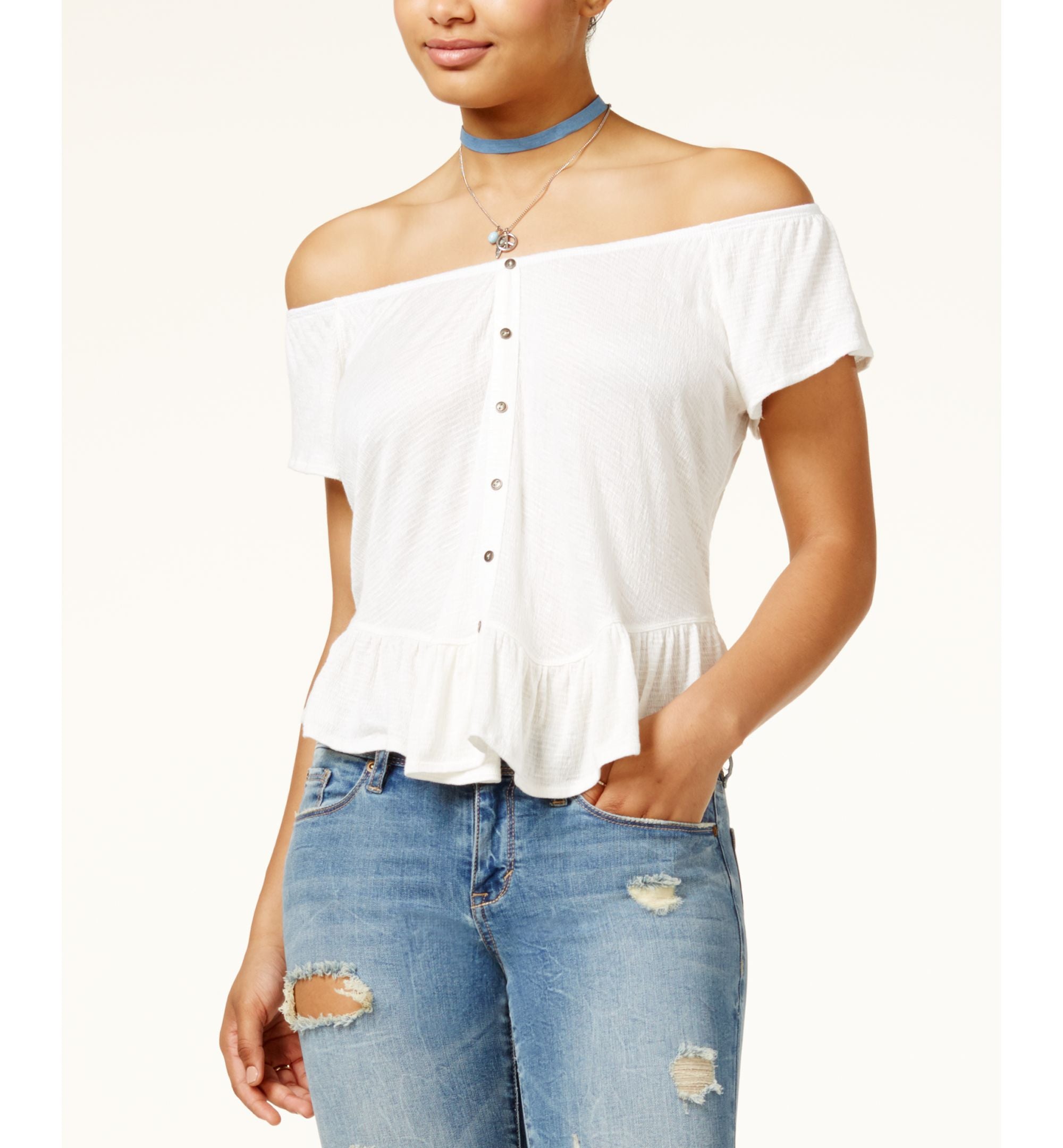 American Rag Juniors Off The Shoulder Peplum Top