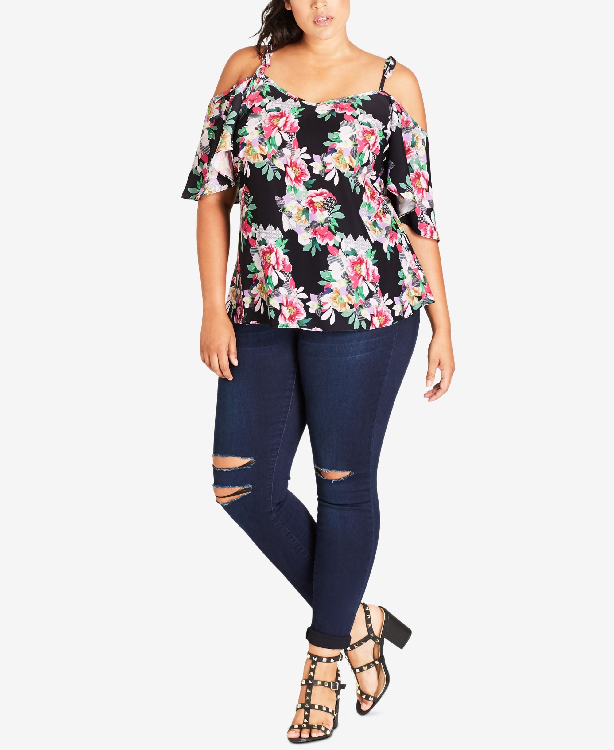 City Chic Trendy Plus Size Off The Shoulder Printed Top